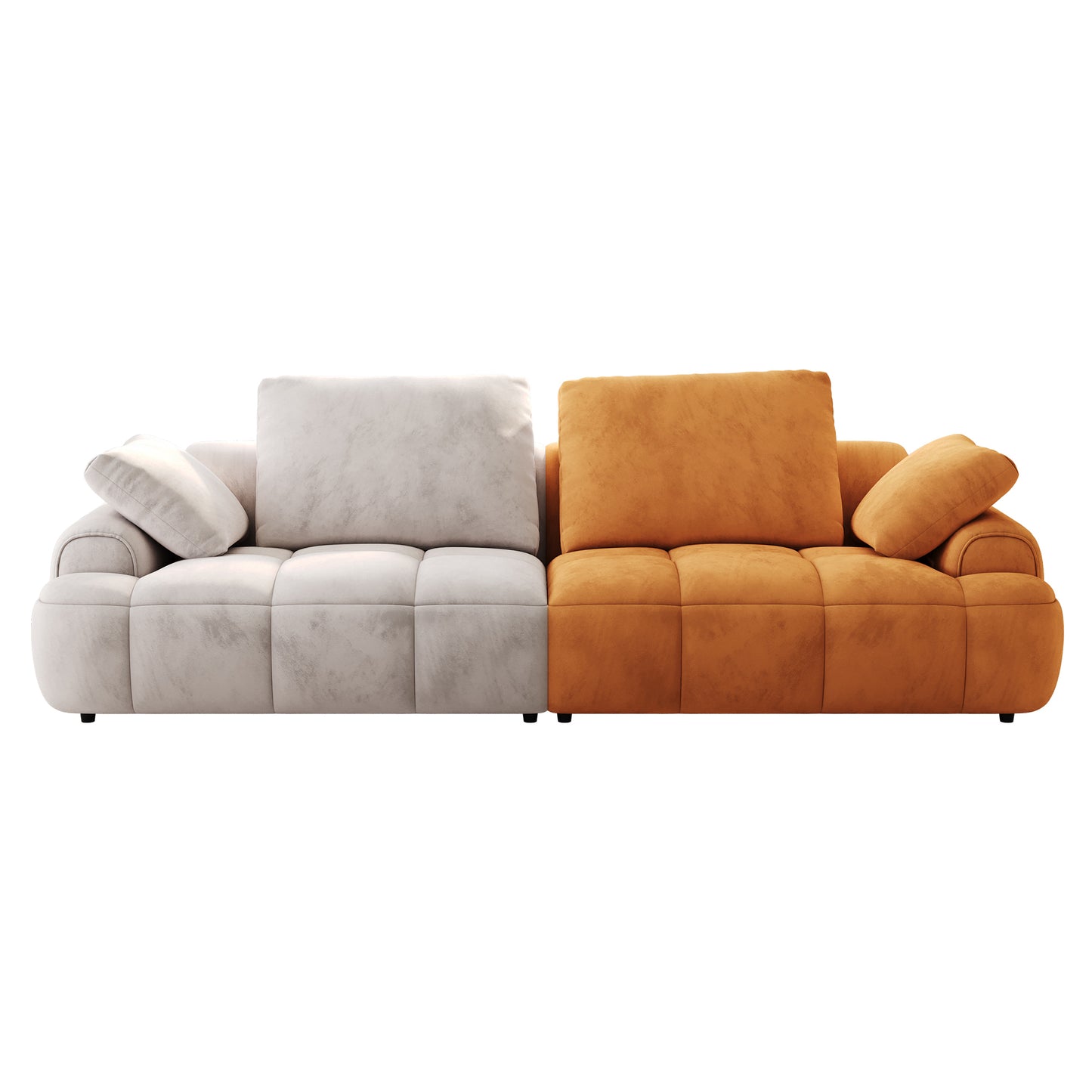 86.6″ Modern Beige and Yellow Upholstered Sofa with Two-Seat Capacity