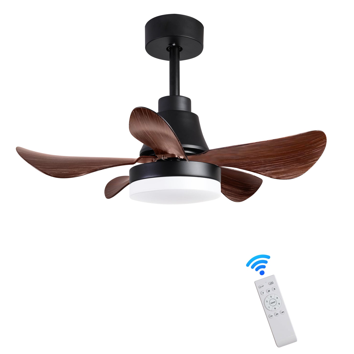 28 inch Modern Black Ceiling Fan with Remote Control and LED Light - 6 Speeds and 3 Colors