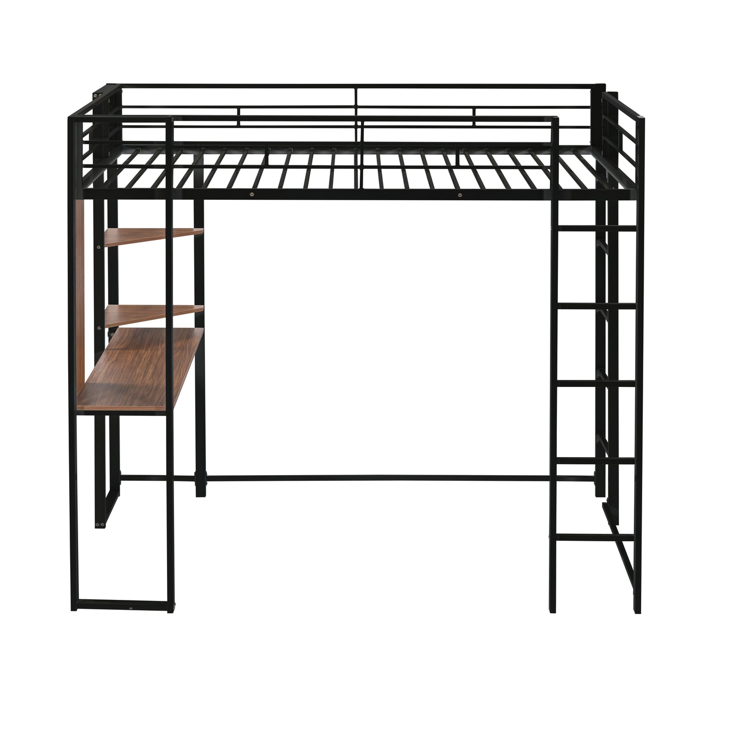 Twin Metal Loft Bed with 2 Shelves and one Desk ,BLACK(: MF281206AAB)