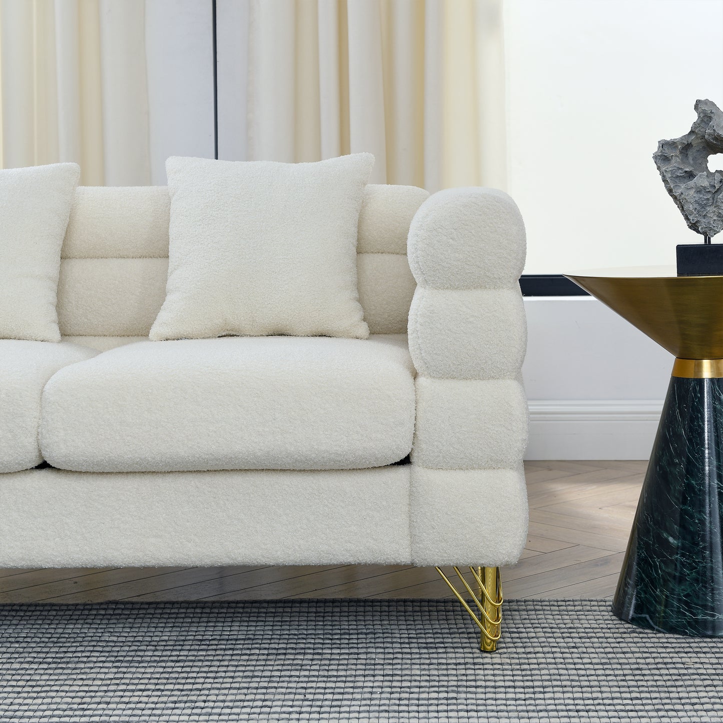 3-seater and 3-seater Combination Sofa in White Teddy (Ivory) with Streamline Modern Design