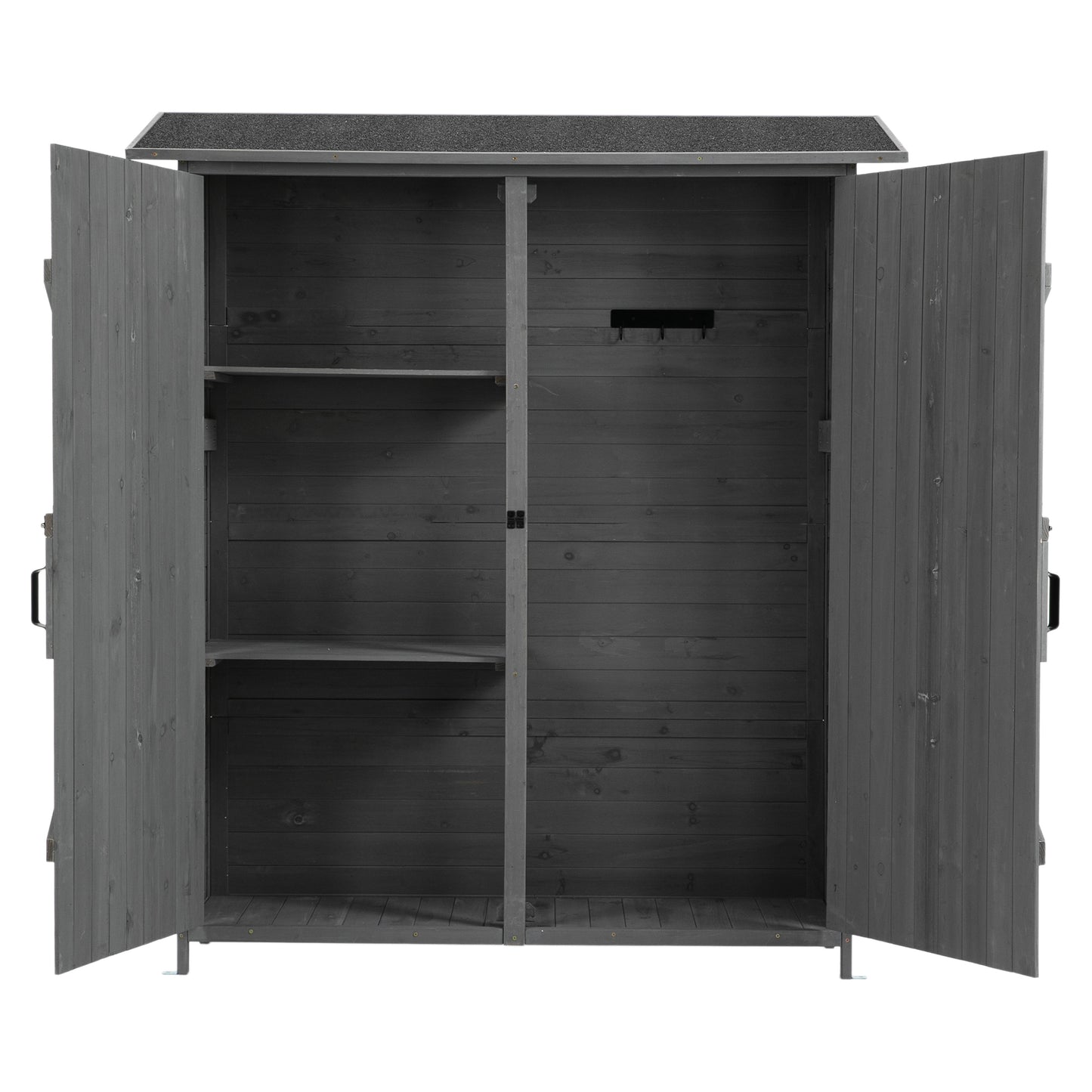 56"L x 19.5"W x 64"H Outdoor Storage Shed with Lockable Door, Wooden Tool Storage Shed w/Detachable Shelves & Pitch Roof,Gray