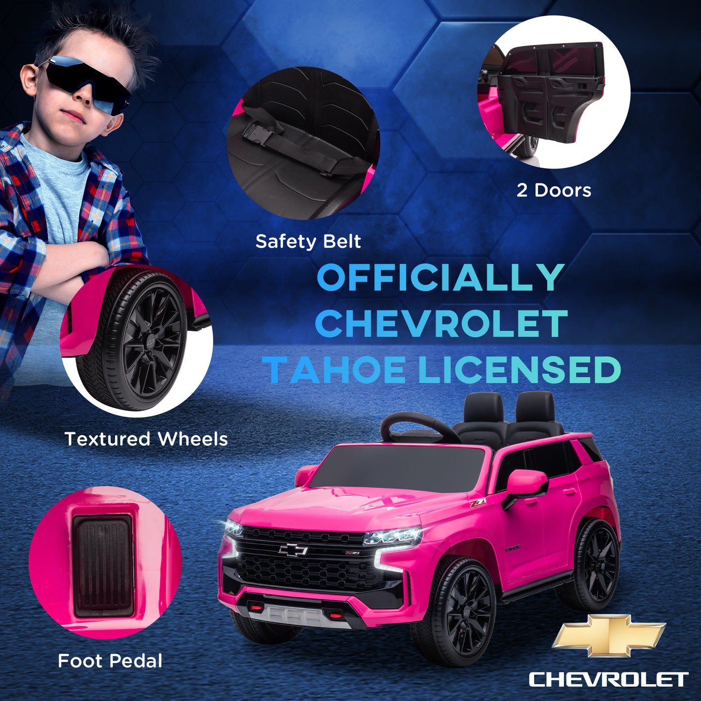 Aosom Chevrolet TAHOE Licensed Kids Ride on Car, 12V Battery Powered Kids Electric Car with Remote Control, Music, Lights, Horn, Suspension for 3-6 Years Old, Pink