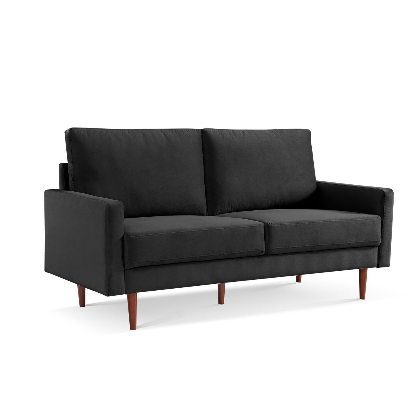 Black Modern Upholstered Velvet Loveseat Sofa with Solid Wooden Frame