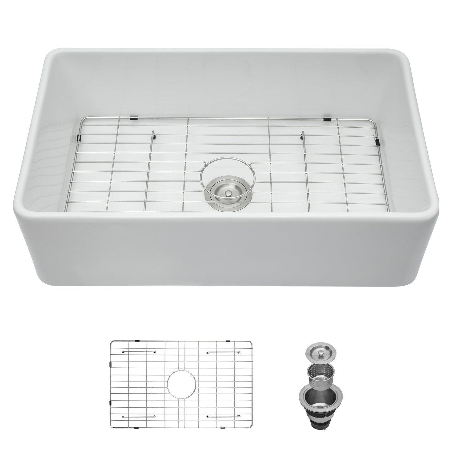 White Ceramic Farmhouse Kitchen Sink with Deep Apron Front