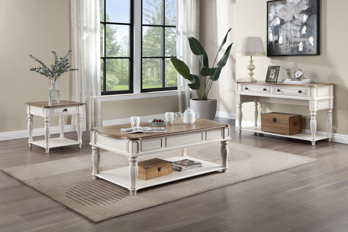 Florian Lift Top Coffee Table in Elegant Oak & Antique White Design LV01662