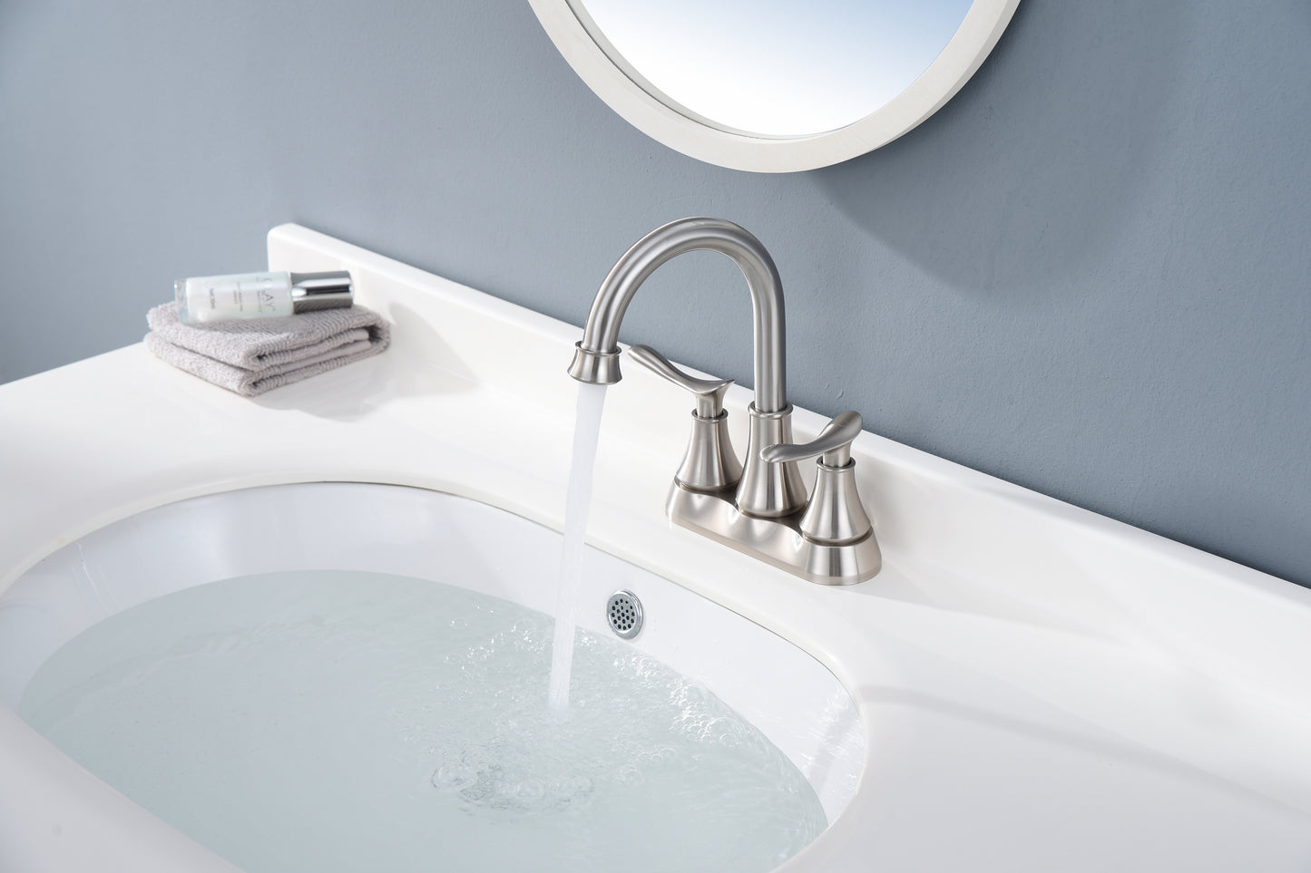 Brushed Nickel 2-Handle Bathroom Faucet with Pop-up Drain and Supply Hoses