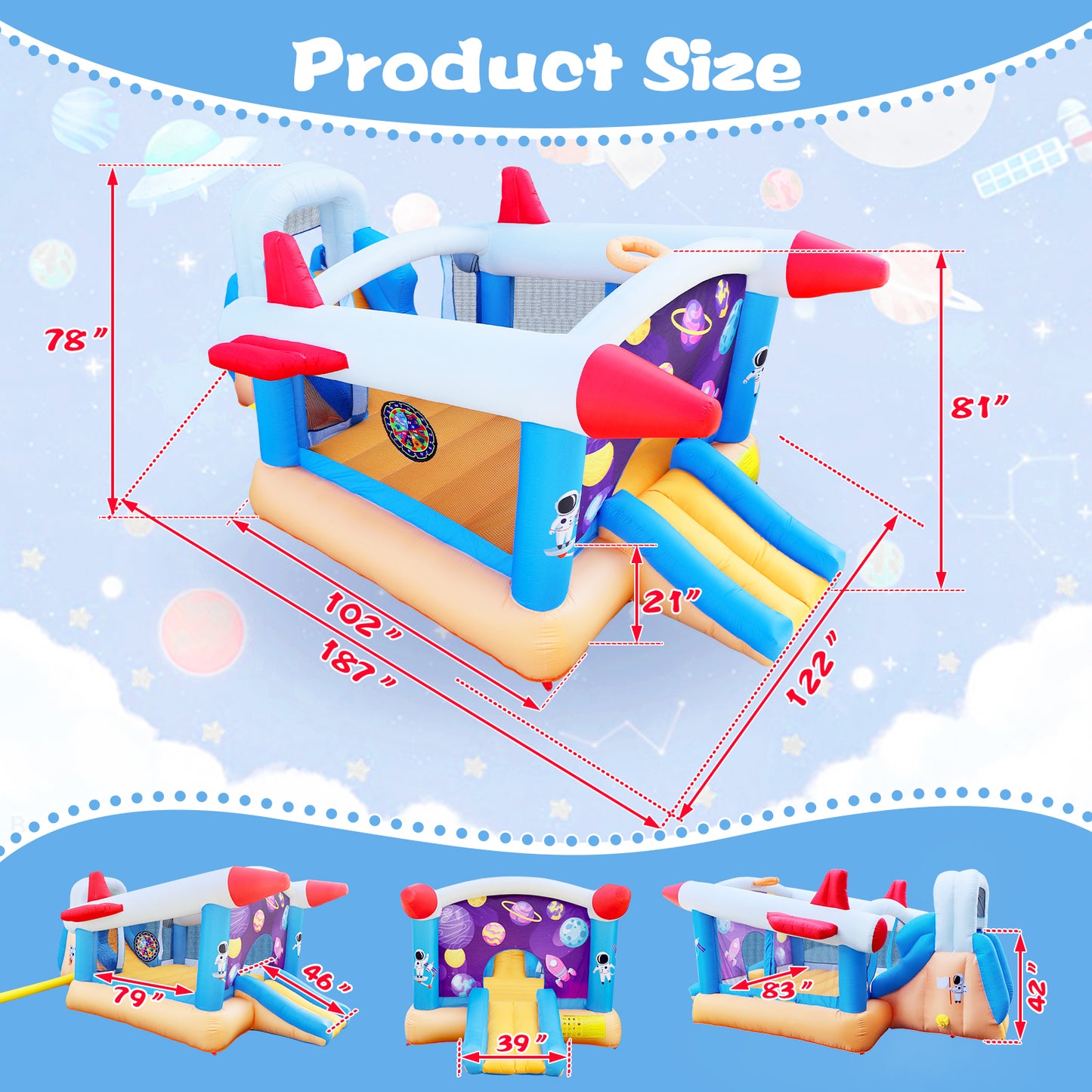 6-in-1 Multicolored Outdoor and Indoor Inflatable Bounce House for Kids with Target Ball, Basketball, and Slide, Including Blower