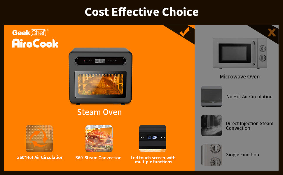 Steam Convection Oven with Air Fryer and Toast Function, 26 QT Capacity, Black Stainless Steel