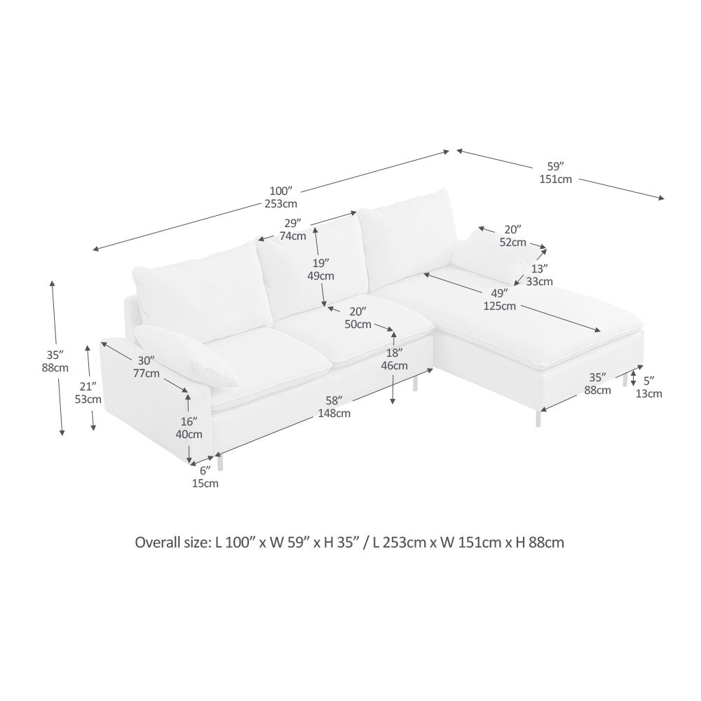 L-Shaped linen sectional sofa with left chaise(right-facing chaise),Beige