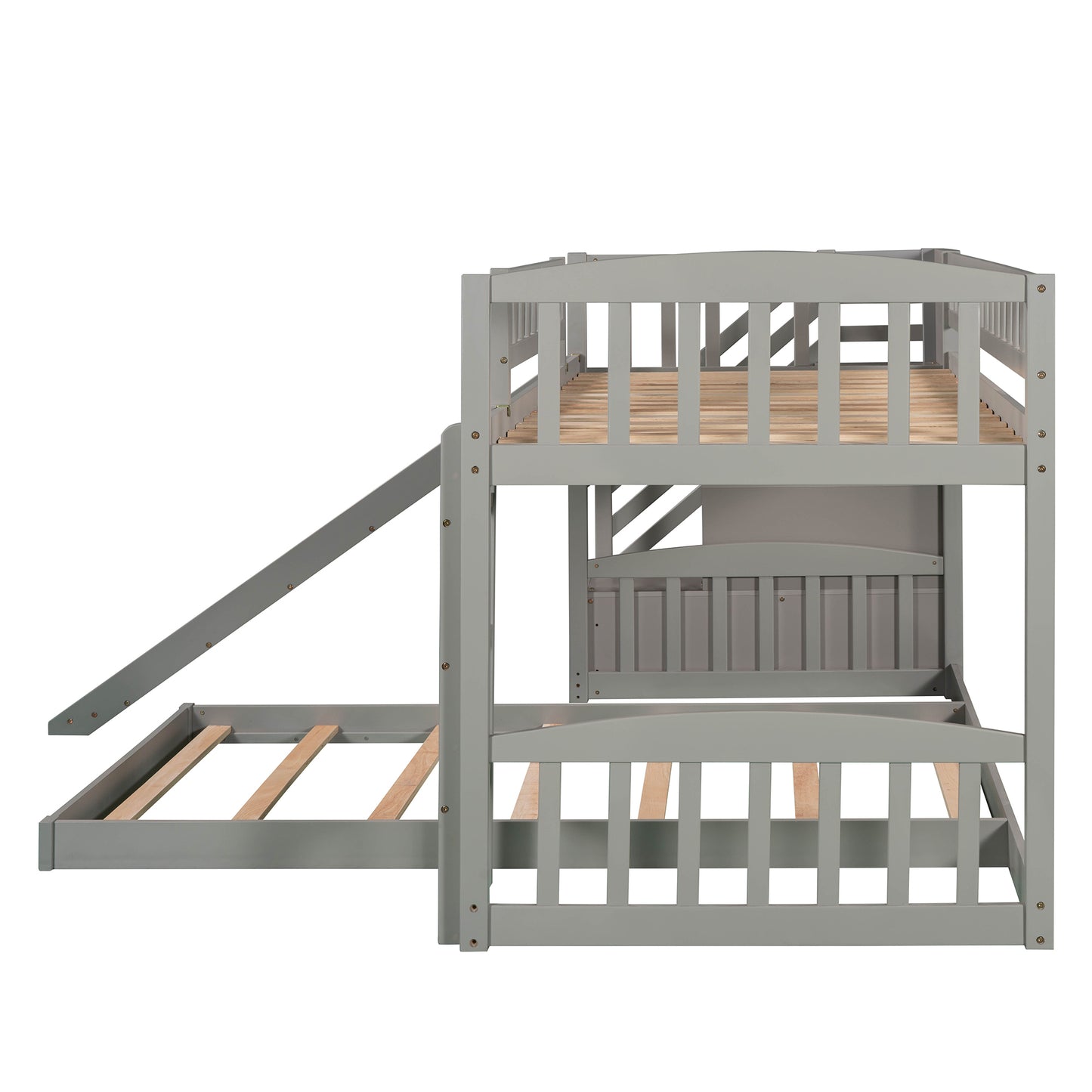 Gray Twin Bunk Bed with Slide, Drawers, and Playful Features