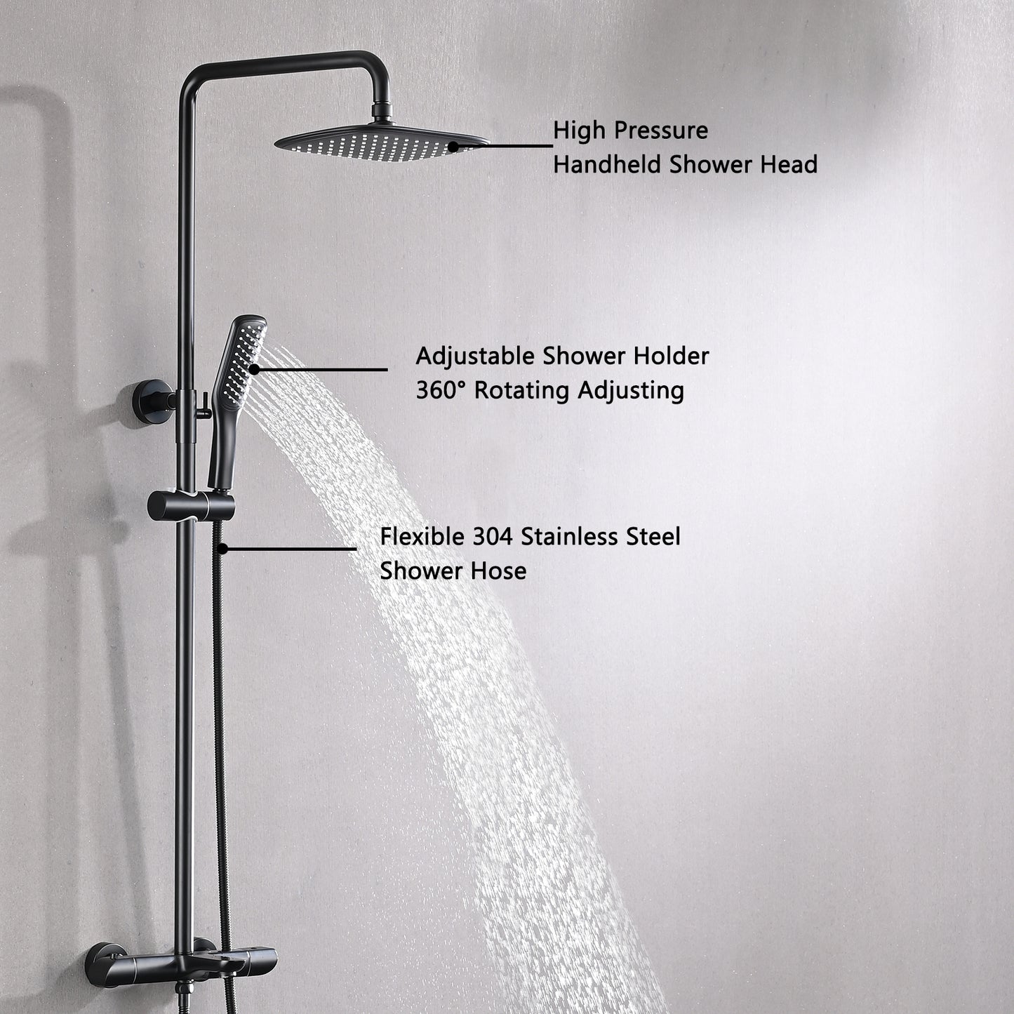 Luxurious Matte Black 3-Function Shower System for Enhanced Shower Experience