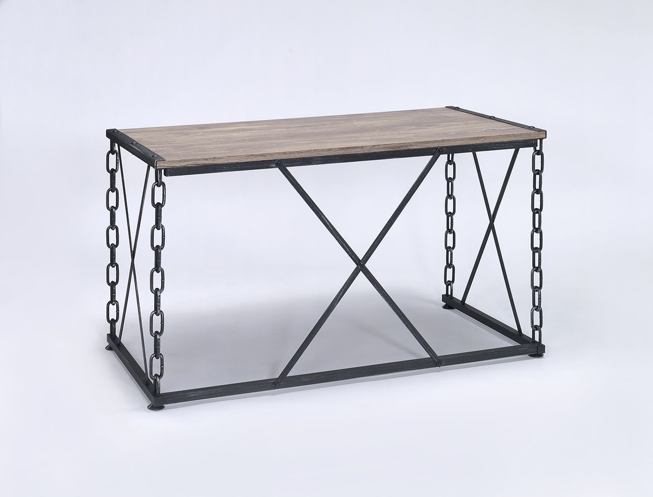 Rustic Oak and Antique Black Industrial Jodie Desk 92248 - Stylish Oak and Black Industrial Jodie Desk