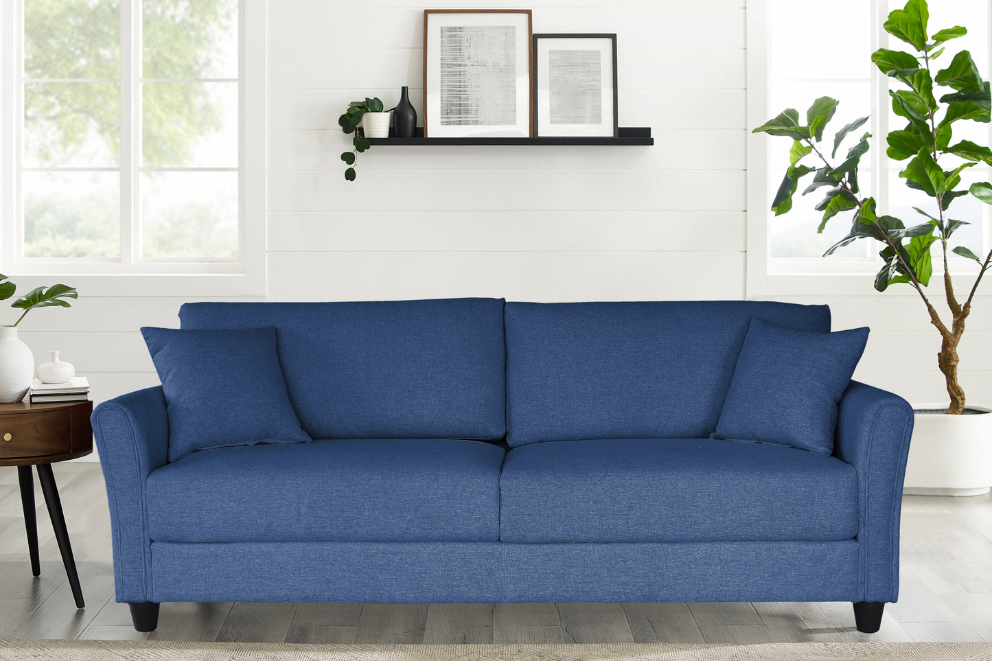 Blue Linen 3-Seat Sofa