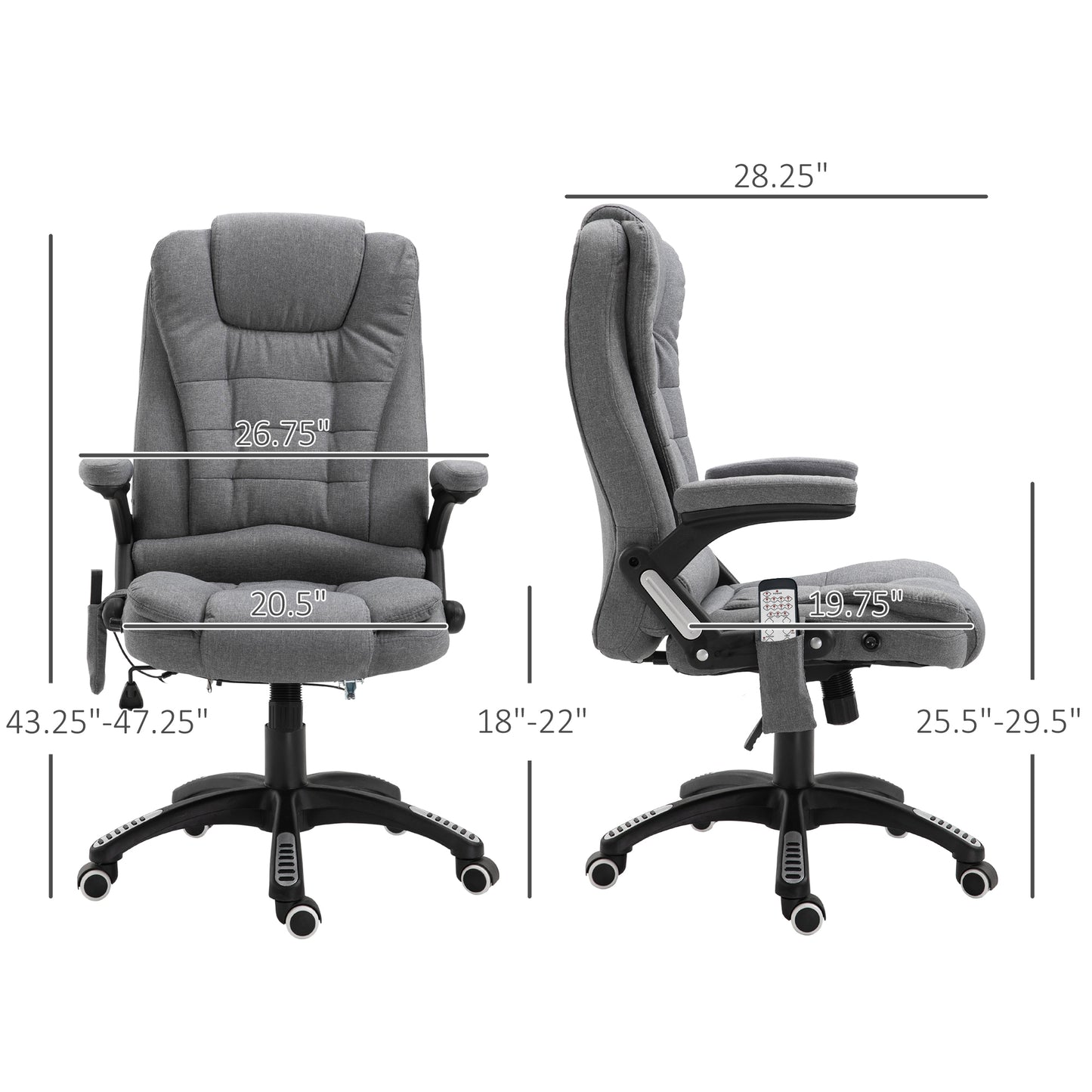 Vinsetto 6 Point Vibration Massage Office Chair with Heat, High Back Executive Office Chair with Padded Armrests, Linen Reclining Computer Chair, Deep Gray