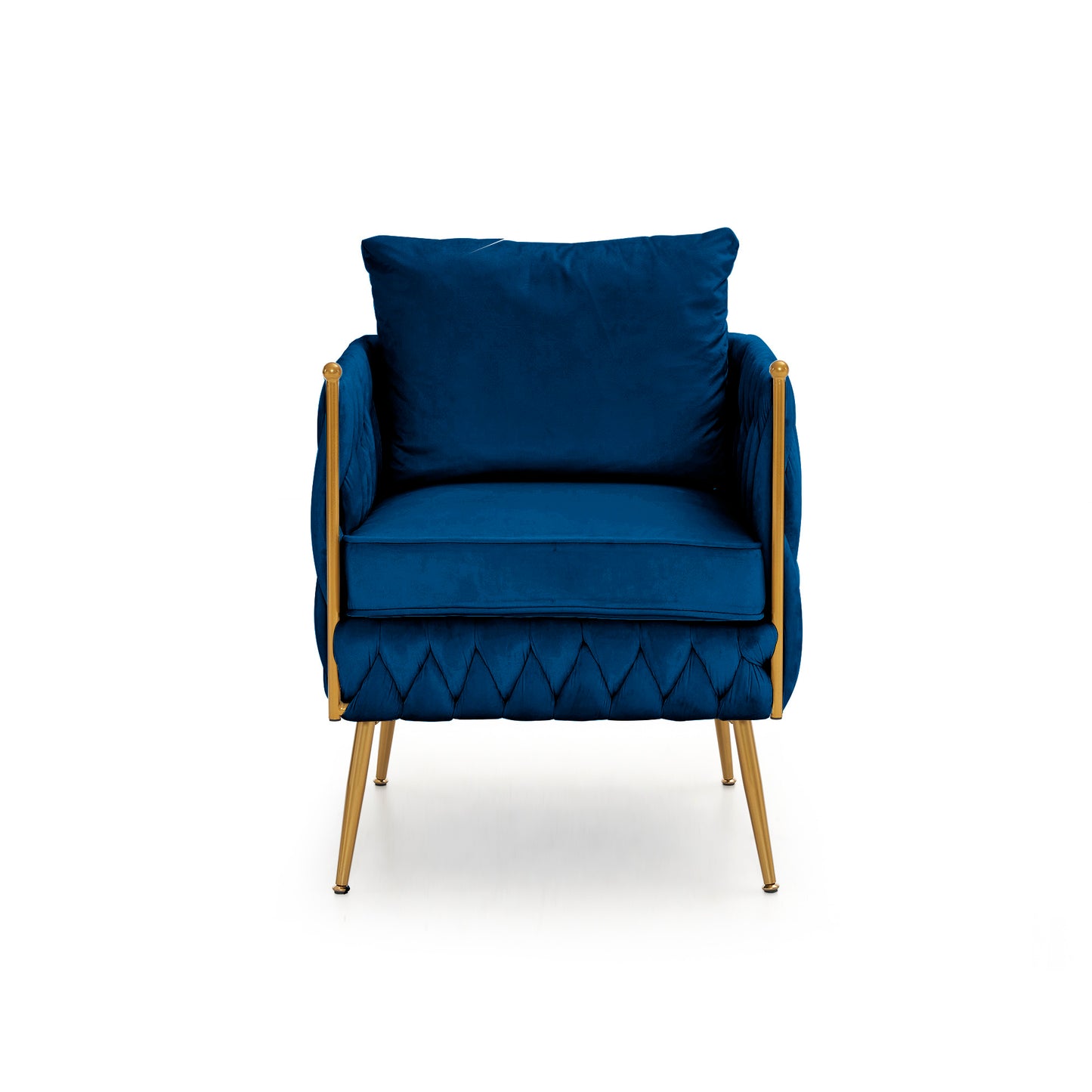 Modern Comfy Handmade Bucket Woven Velvet Accent Chair Arm Chair, Fluffy Tufted Upholstered Single Sofa Chair for Living Room, Bedroom, Office, Waiting Room  Blue Velvet