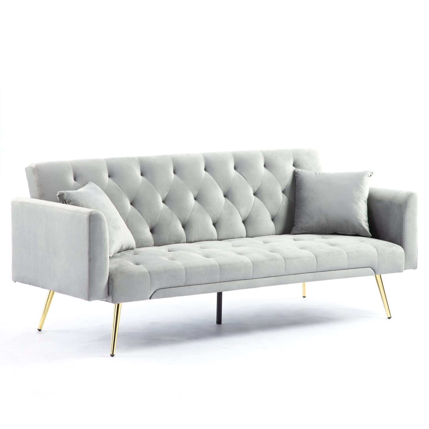 Velvet Futon Sofa Bed with Metal Legs & 2 Pillows