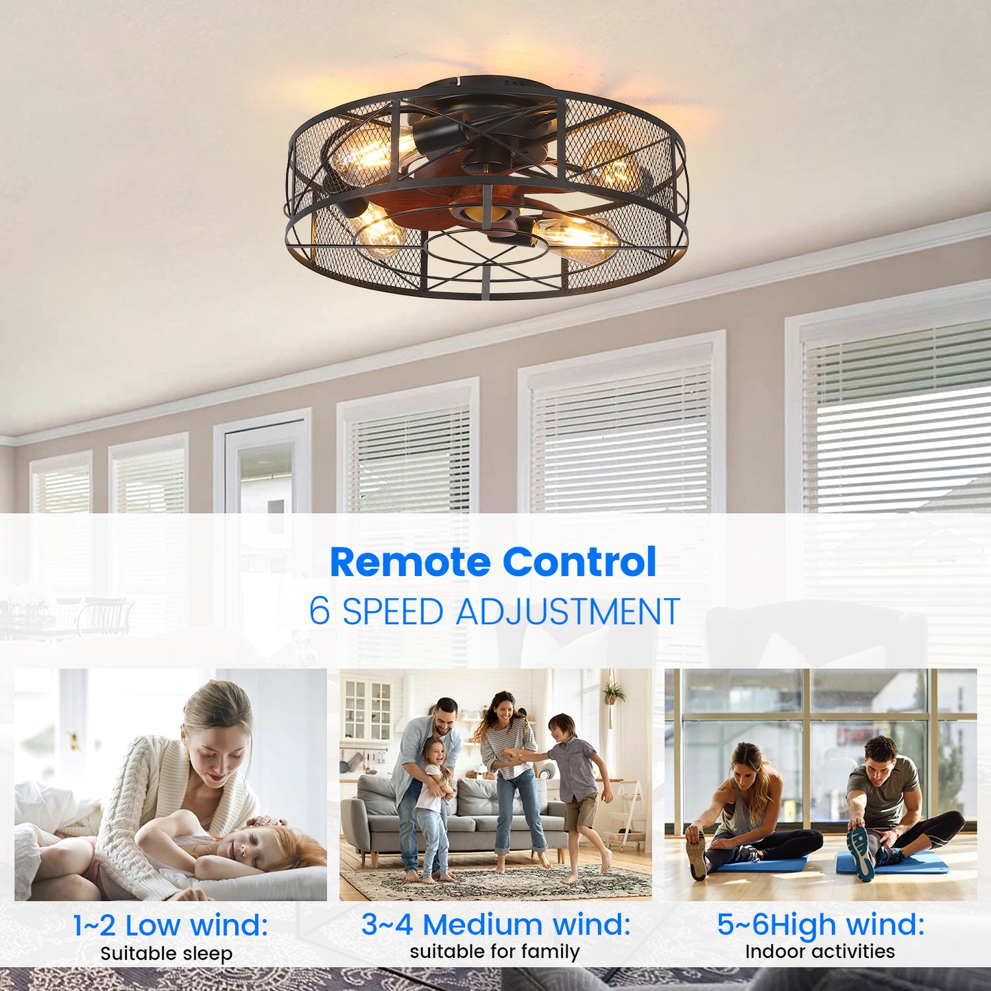 Ceiling Fan with Remote Control - 6 Speeds for Year-Round Comfort