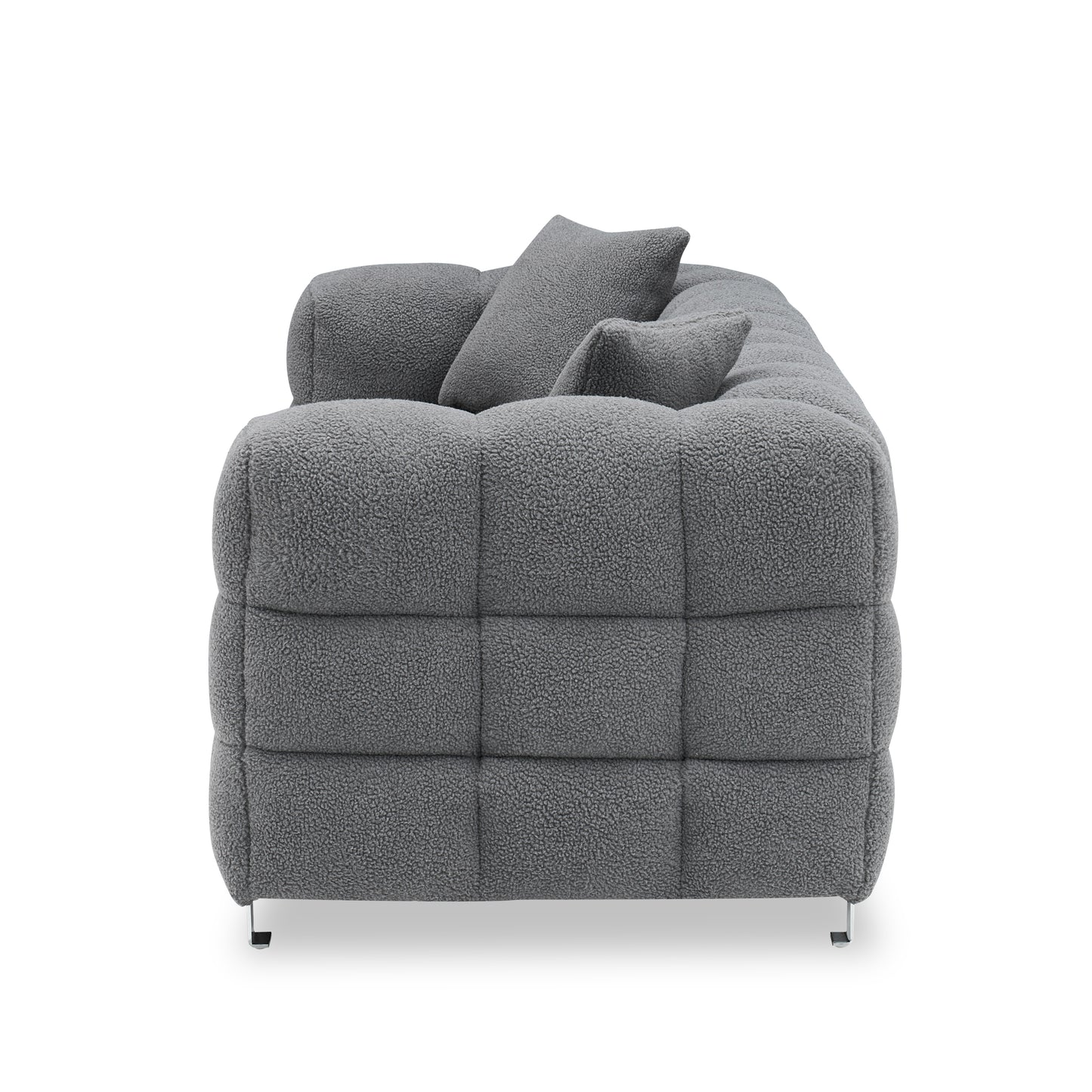 Comfortable Gray Fleece Fabric Sofa with Two Pillows - Ideal for Living Room, Bedroom, or Apartment