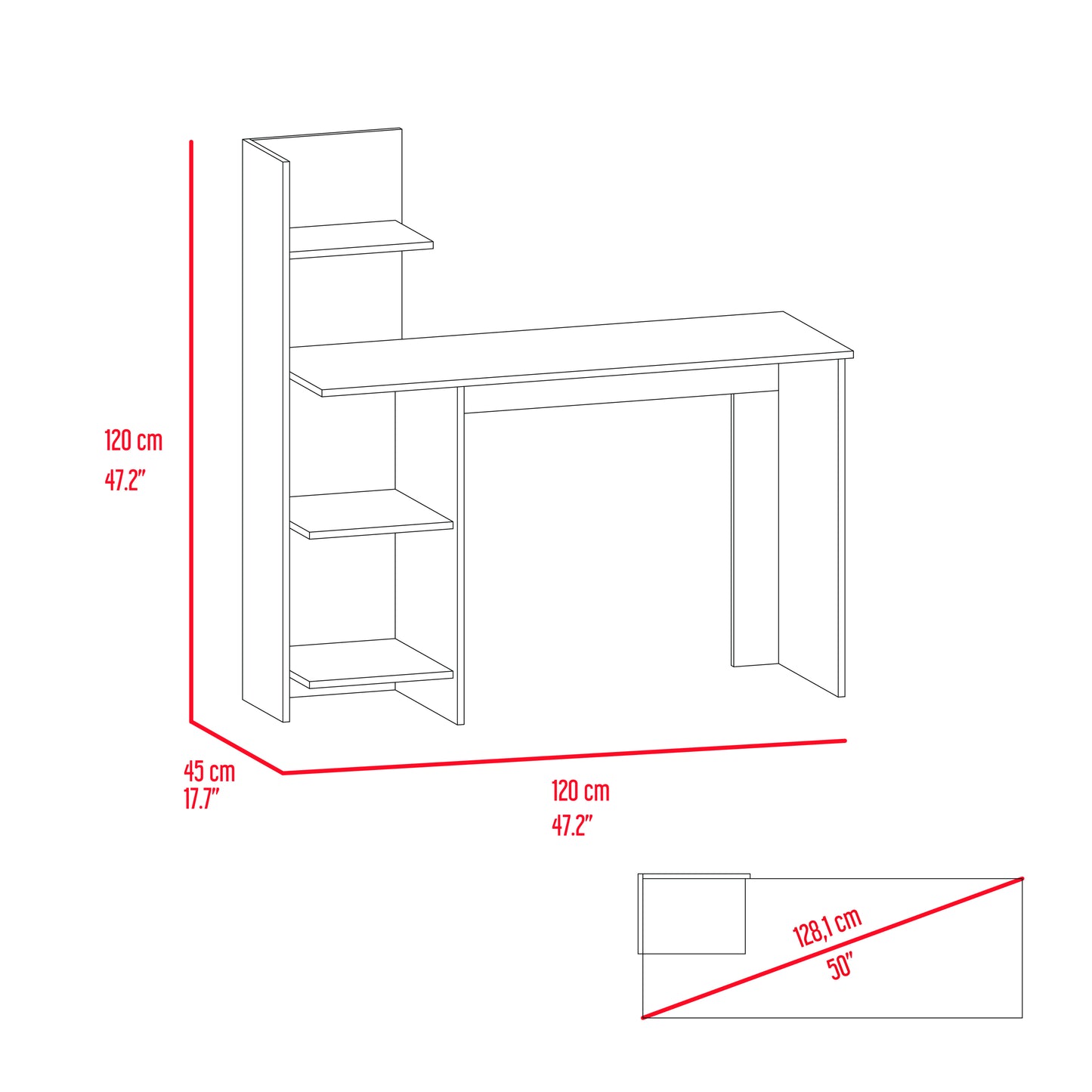 Vilna 120 Writing Desk with Four Shelves in Sophisticated Smokey Oak Finish