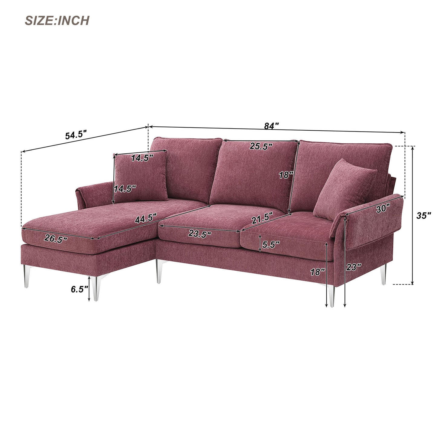 Modern 84 Convertible Sectional Sofa with Reversible Chaise Lounge