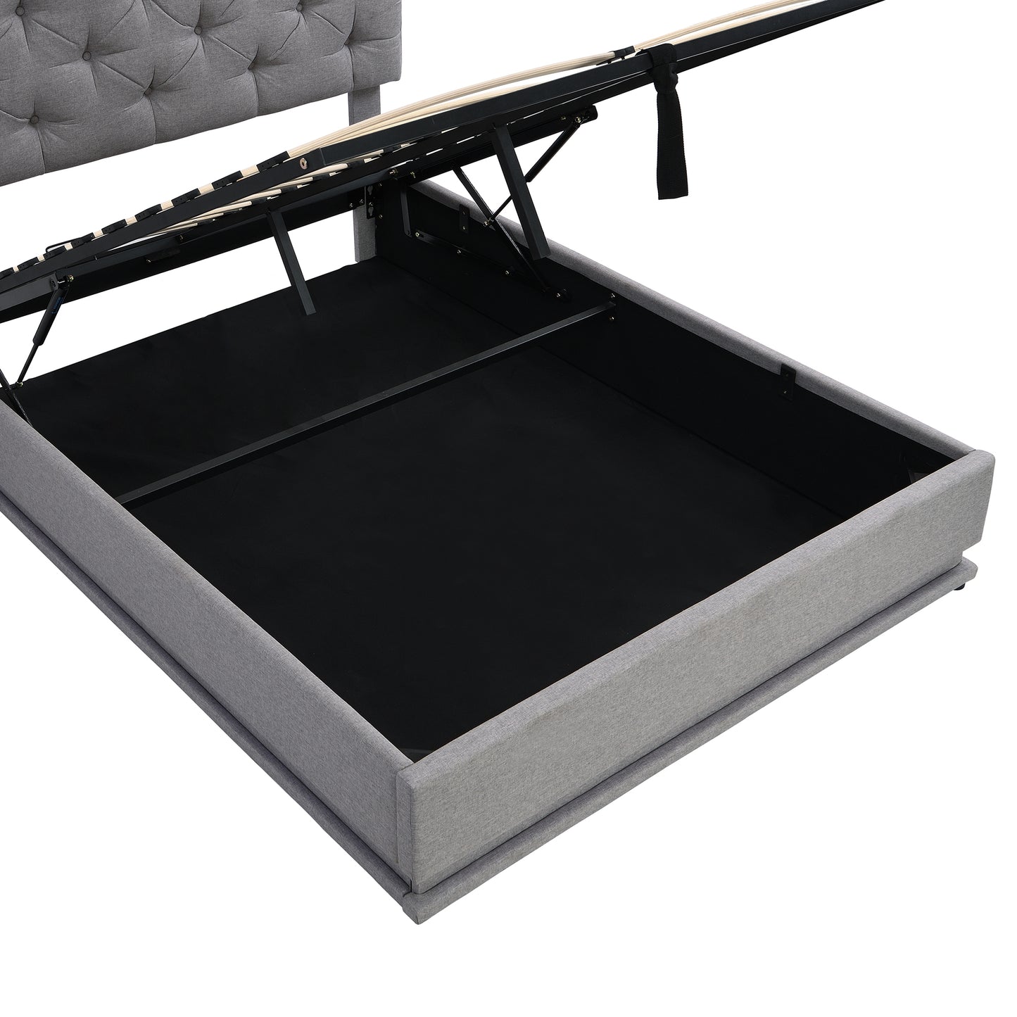 Full Size Upholstered Bed with Hydraulic Storage System and LED Light, Modern Platform Bed with Button-tufted Design Headboard, Gray