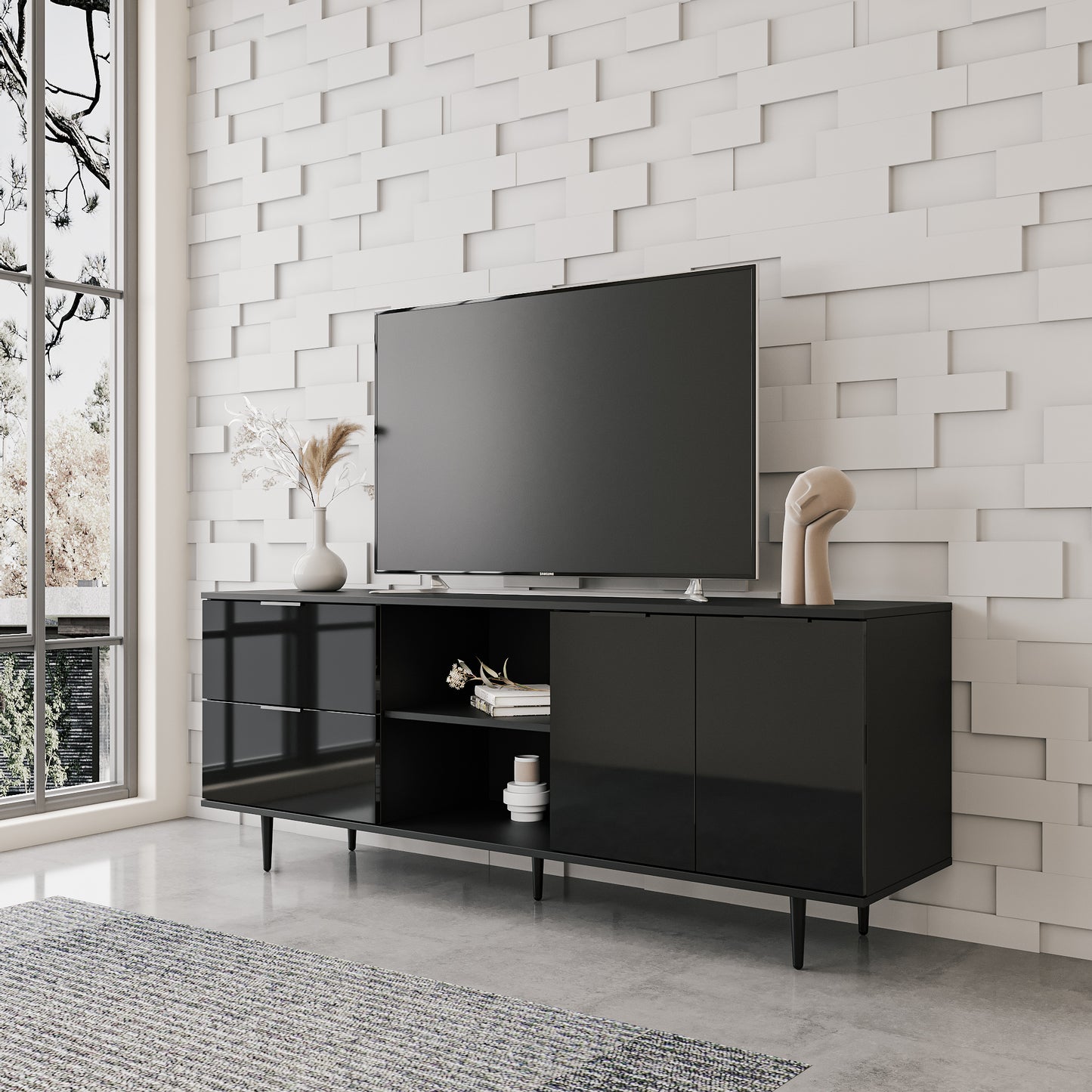 Modern Black TV Stand with Ample Storage for Living Room