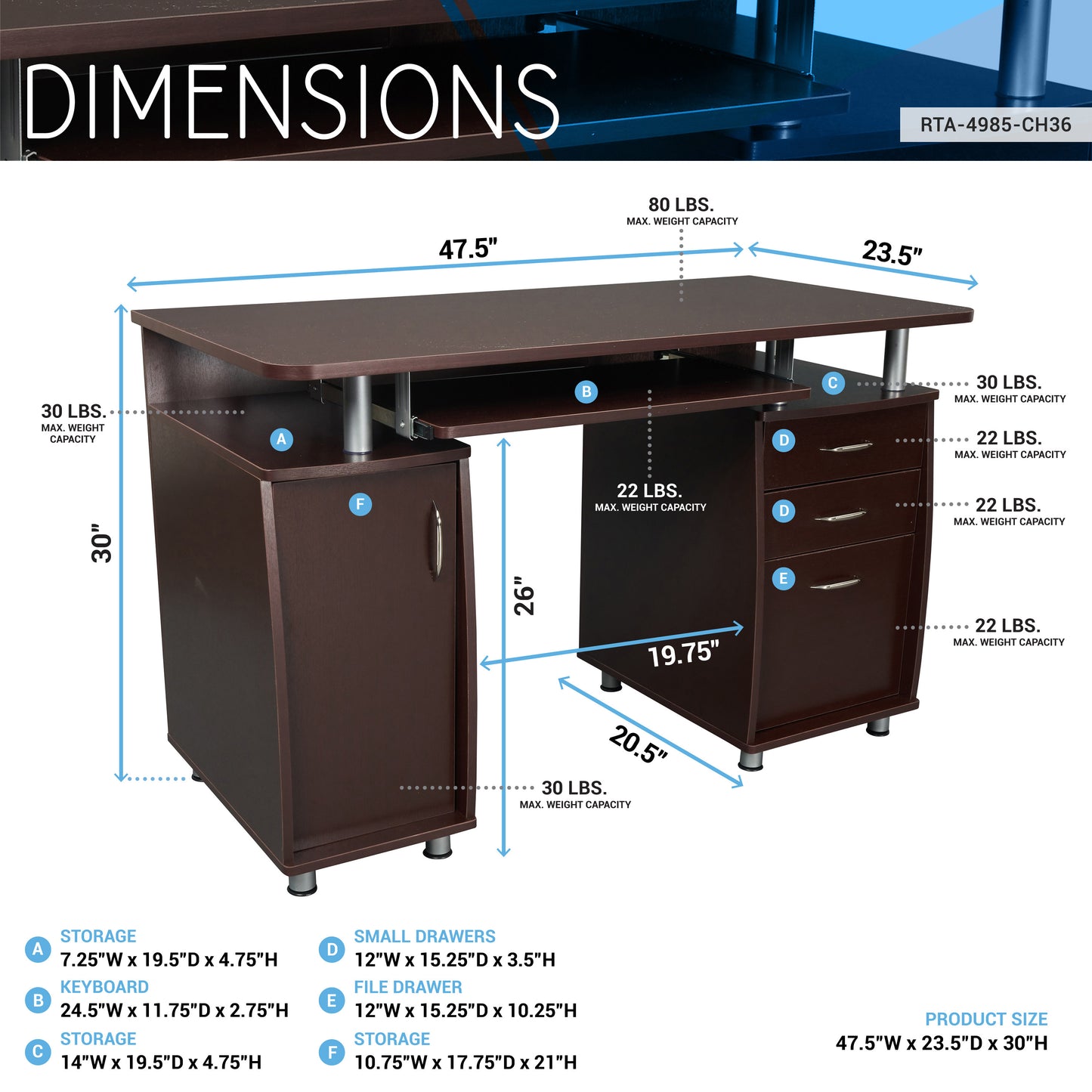 Chocolate Computer Desk with Efficient Storage and Enhanced Functionality