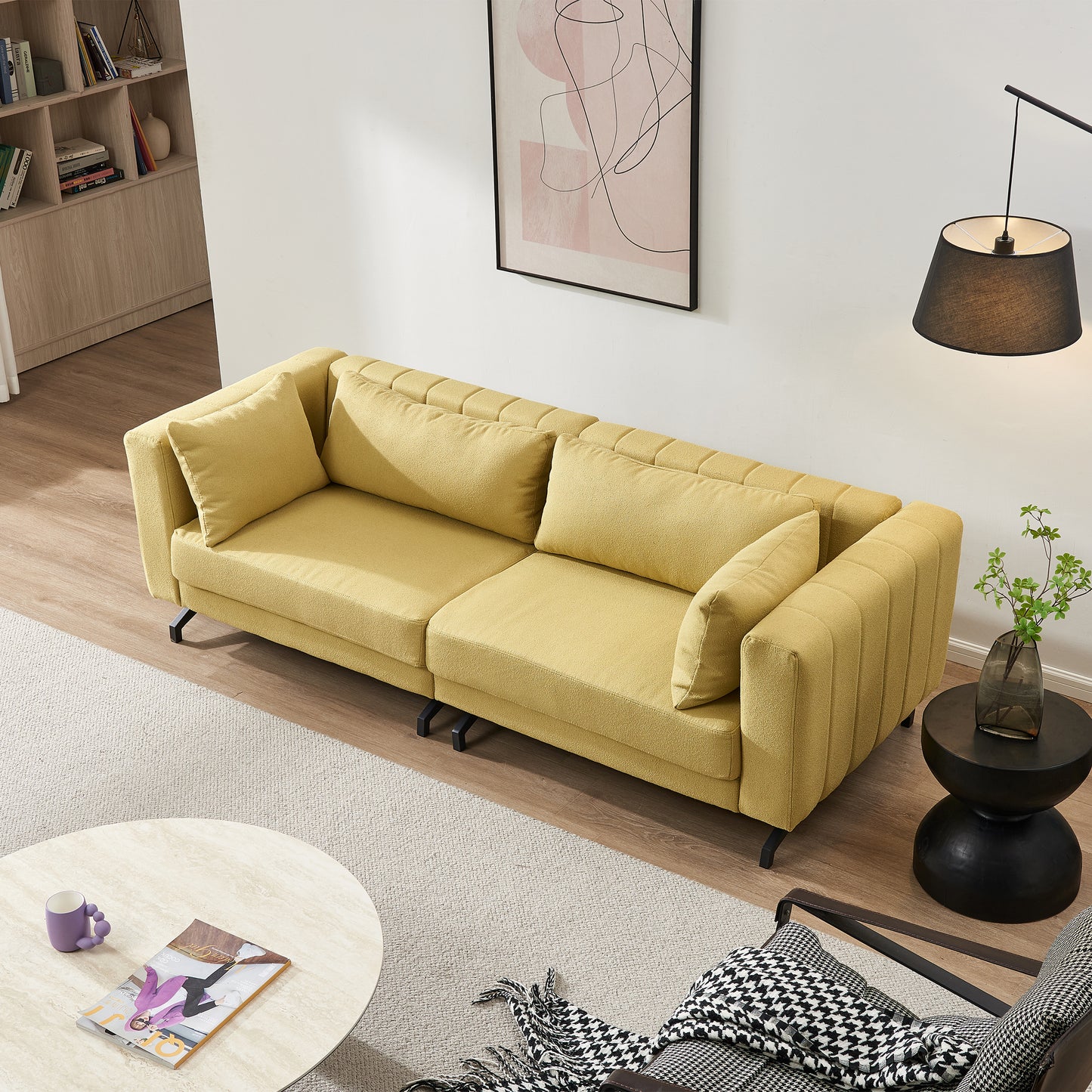 Living  Room  Sofa Couch with Metal Legs Yellow Fabric