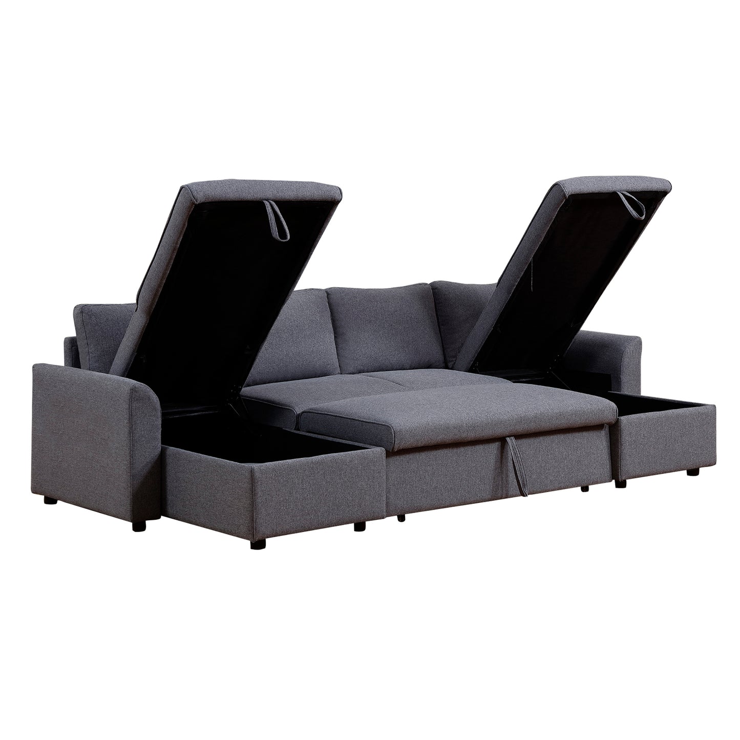 Artemax  U-Shape Pull-out Sleeper Sectional Sofa with Double Storage Spaces ,Dark gray