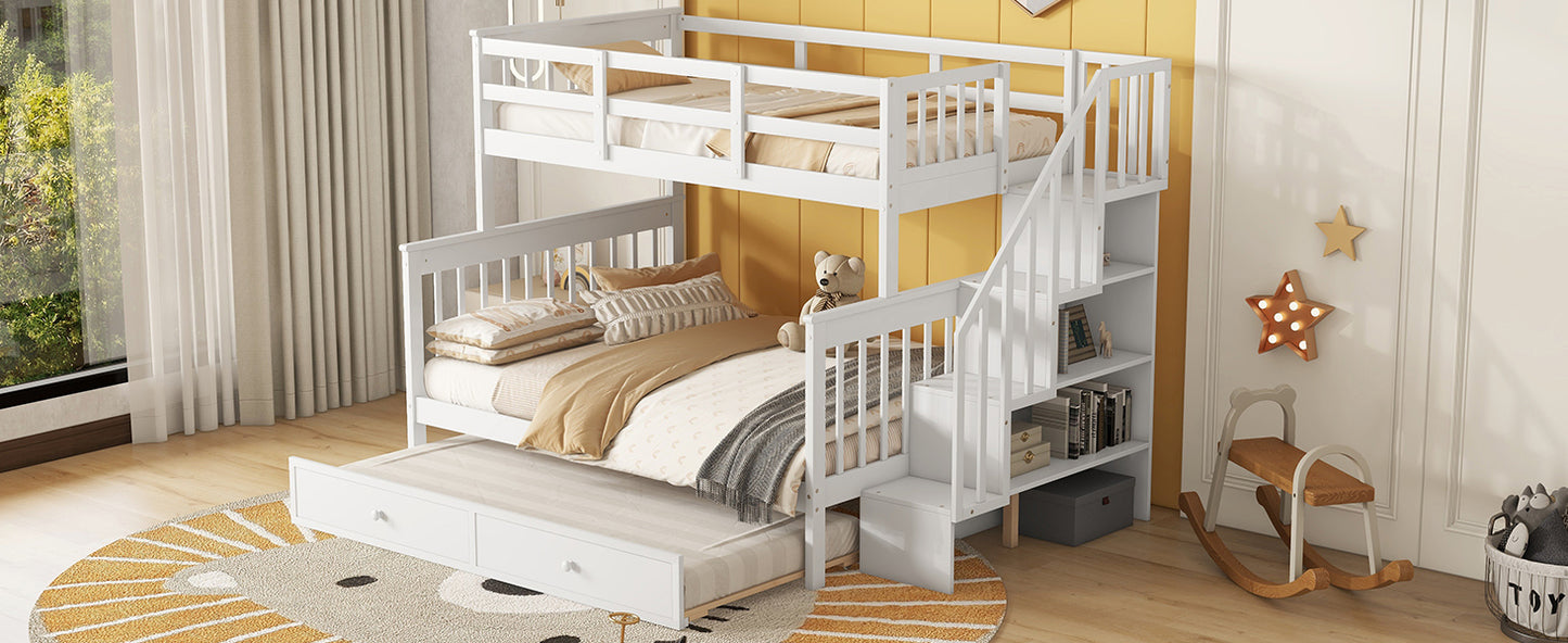 Staircase Bunk Bed with Trundle and Storage: Twin Over Full