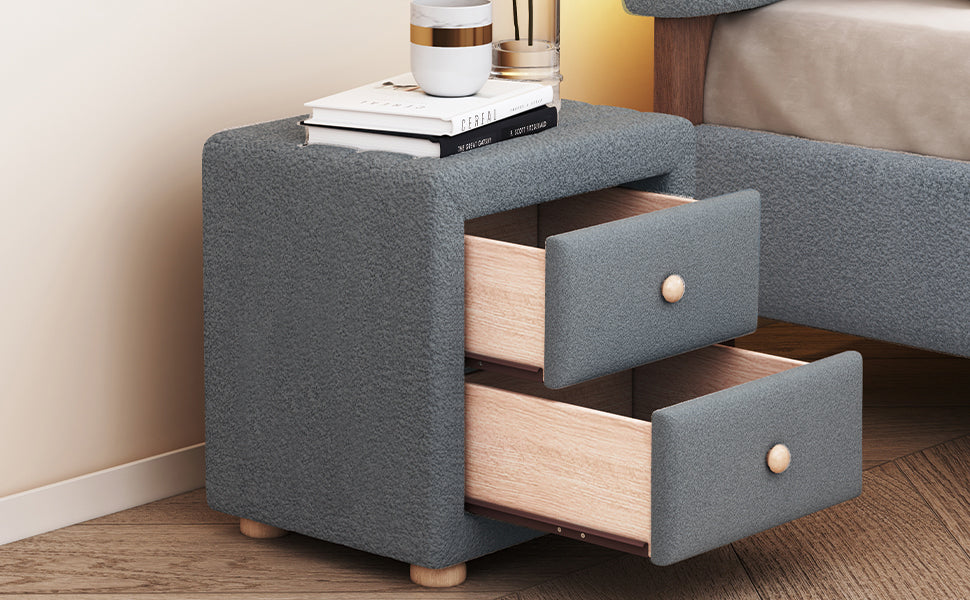 Teddy Fleece Nightstand with 2 Drawers, Gray