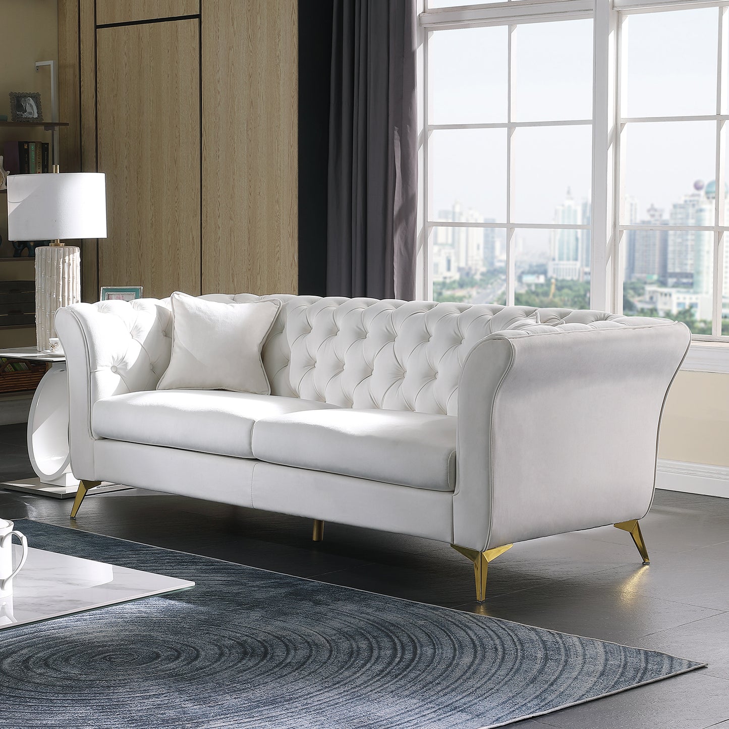 Chesterfield sofa ,Stanford sofa ,  high quality Chesterfield sofa ,white color , tufted and wrinkled fabric  sofa;contemporary Stanford sofa . tufted sofa with scroll  arm and scroll back