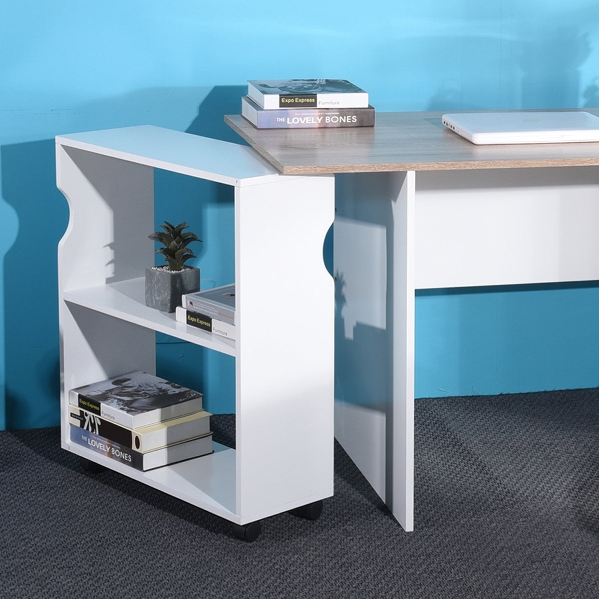 Oak & White Modern Computer Desk with Removable Bookcase - 47.4 L