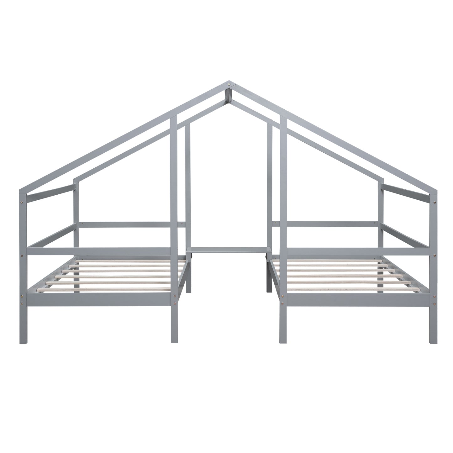 Double Twin Size Triangular House Beds with Built-in Table,Gray(: WF286895AAE)