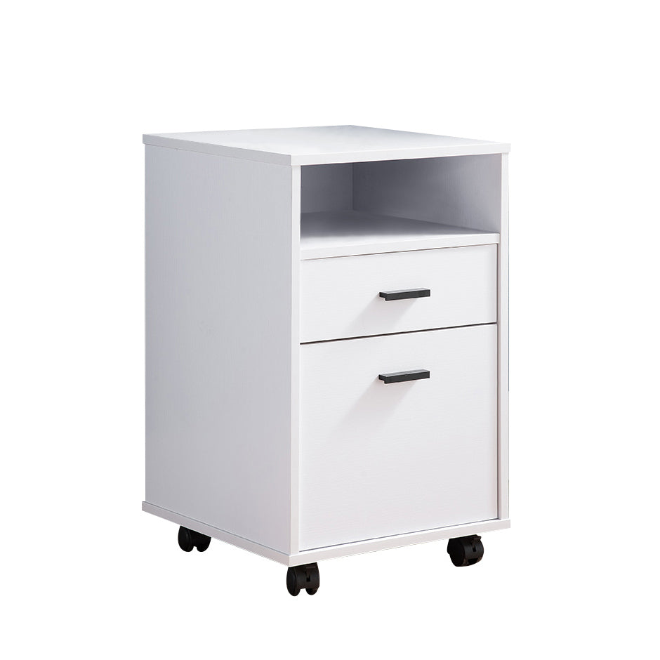 White File Cabinet with Two Drawers and Open Shelf