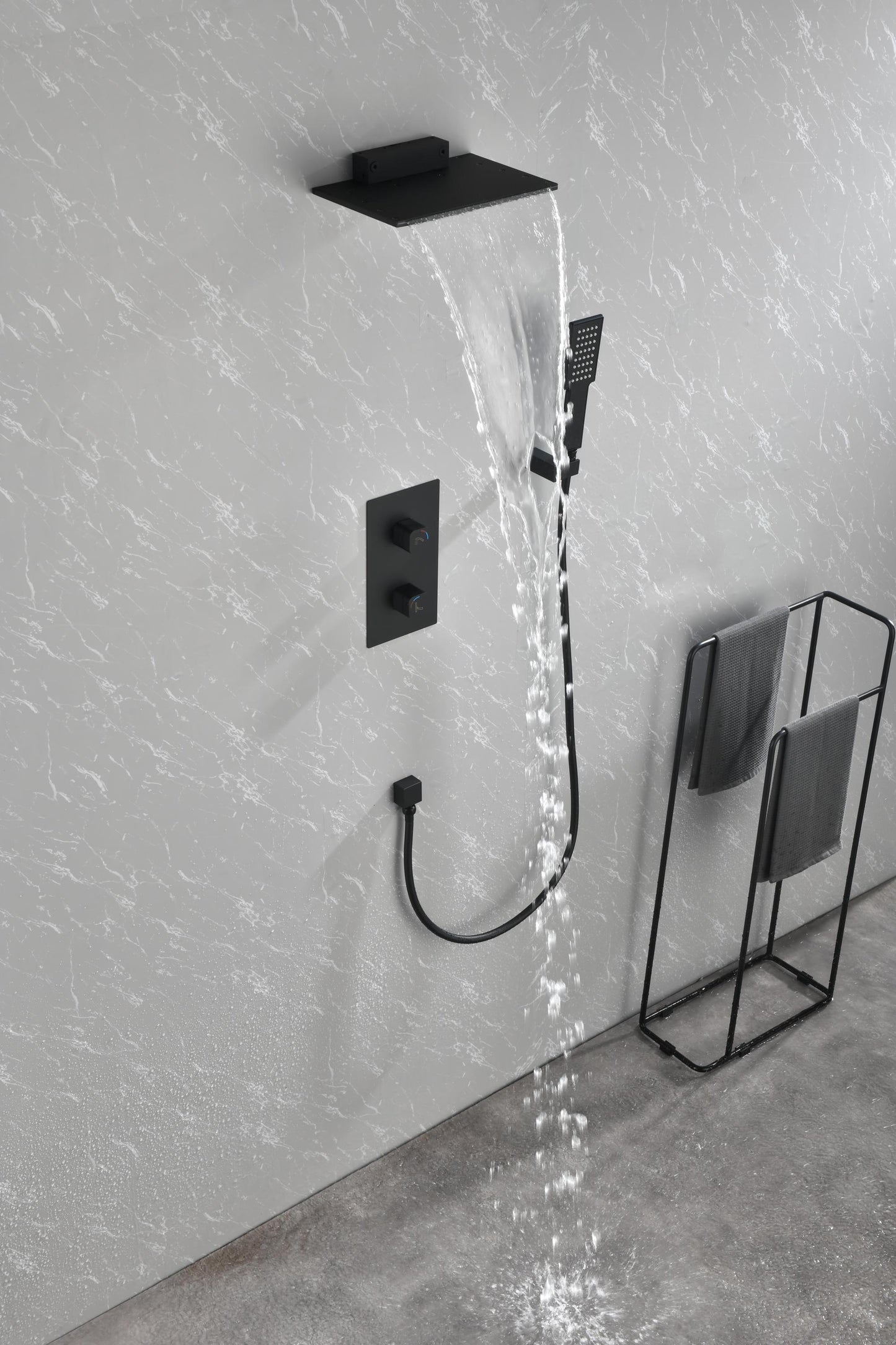 Luxurious Wall-Mounted Waterfall Shower System with Handheld Shower