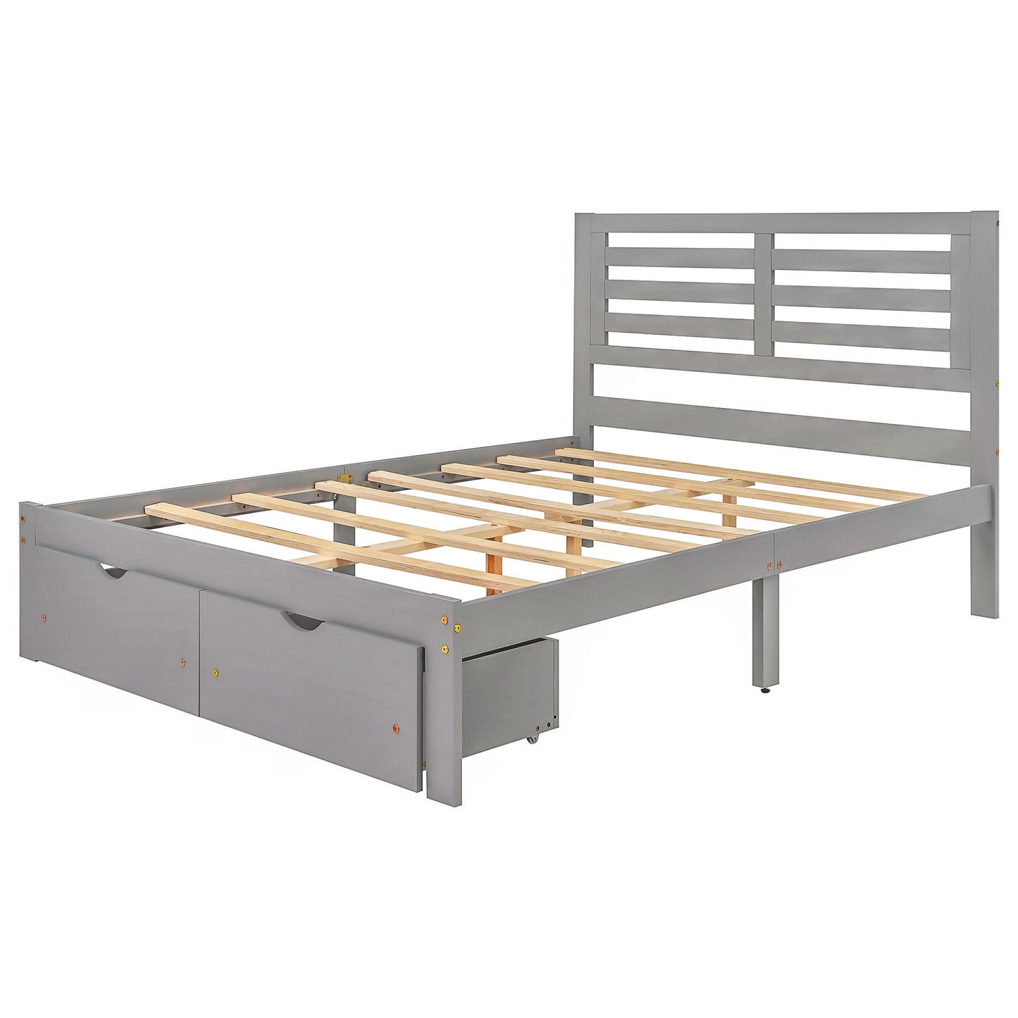 Full Size Platform Bed with Drawers, Gray