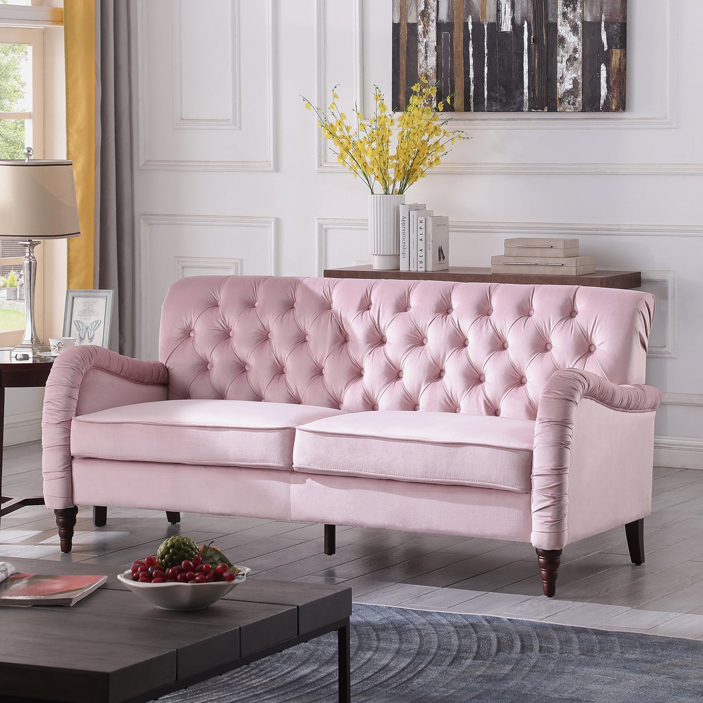 Chesterfield sofa ;3 seater ,modern sofa,Pink color