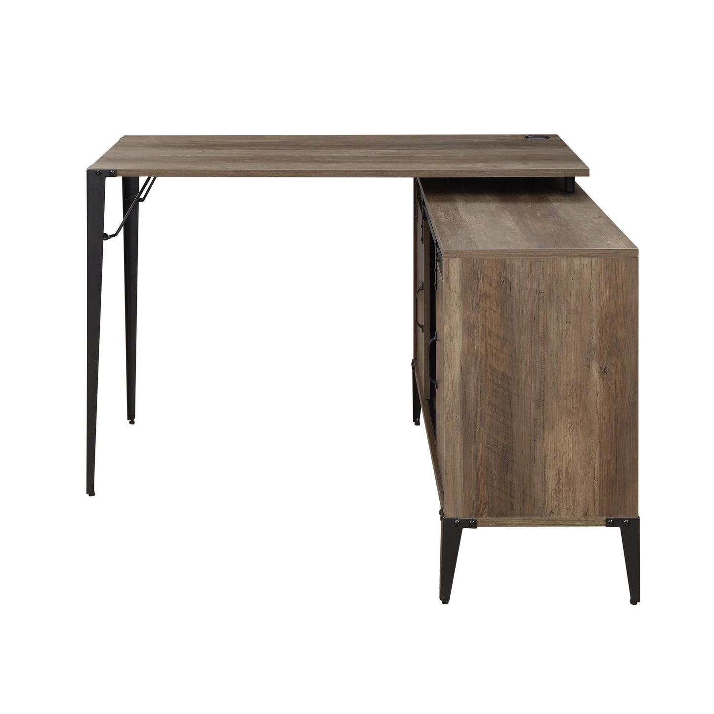 Zakwani Writing Desk with USB Charging, Rustic Oak and Black Finish OF00012