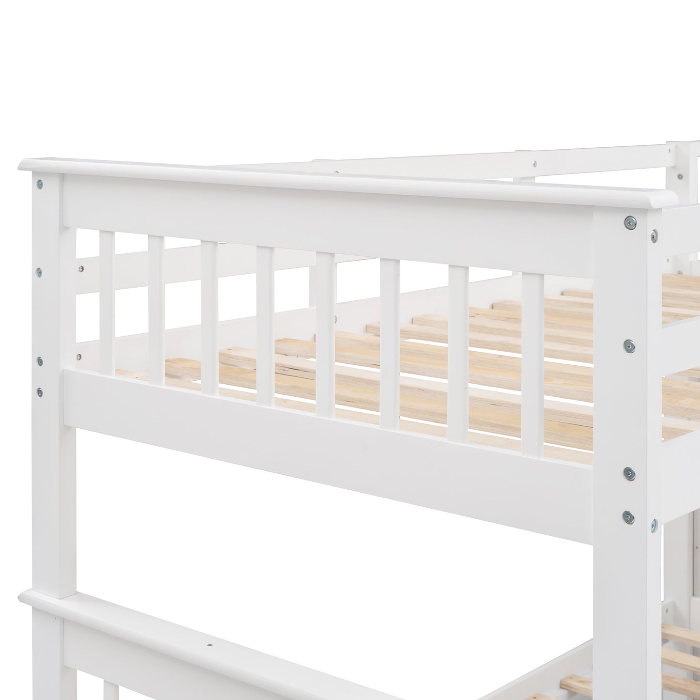 White Twin-Over-Full Bunk Bed with Staircase Storage and Guard Rail