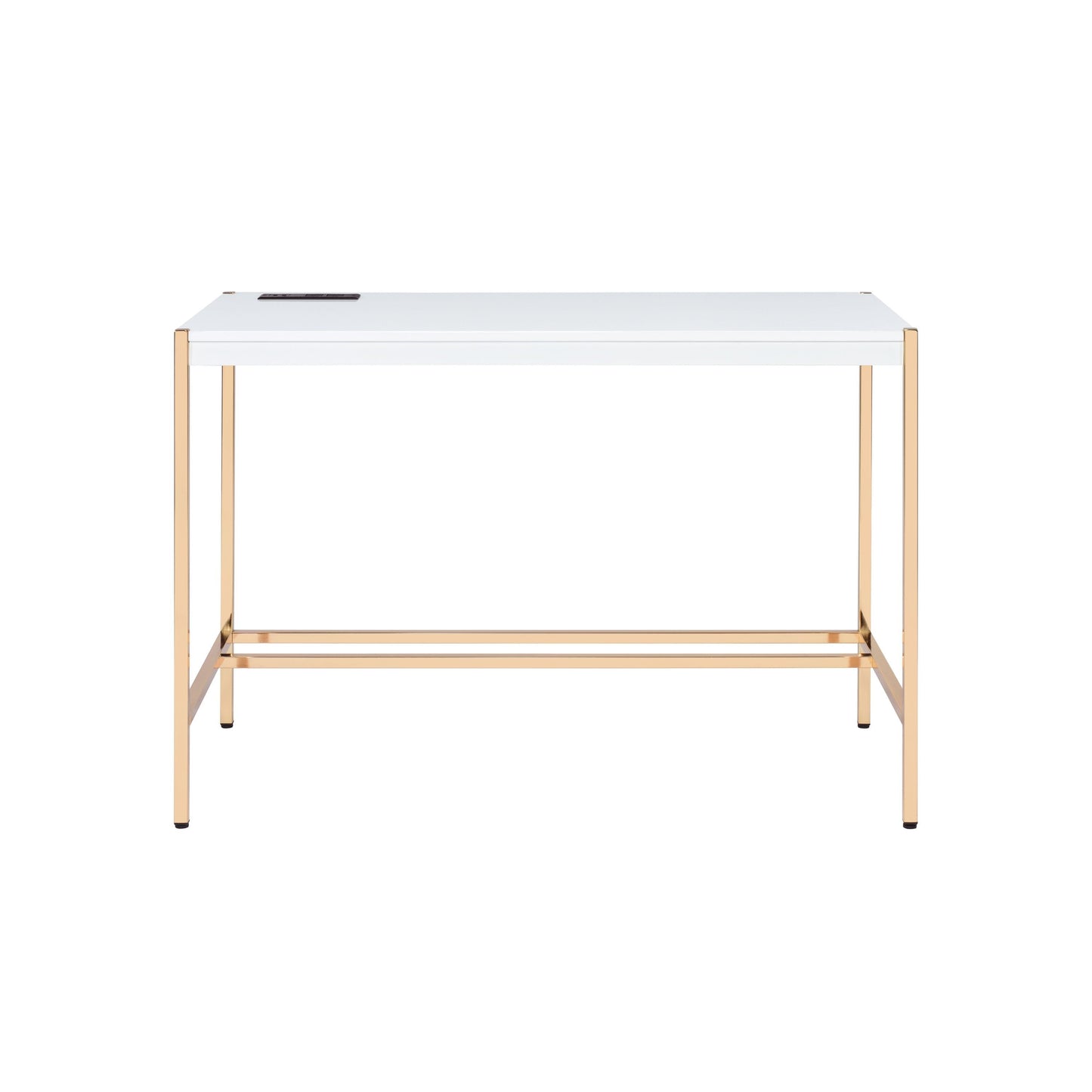 White and Gold Contemporary Writing Desk with USB Port - Midriaks OF00020