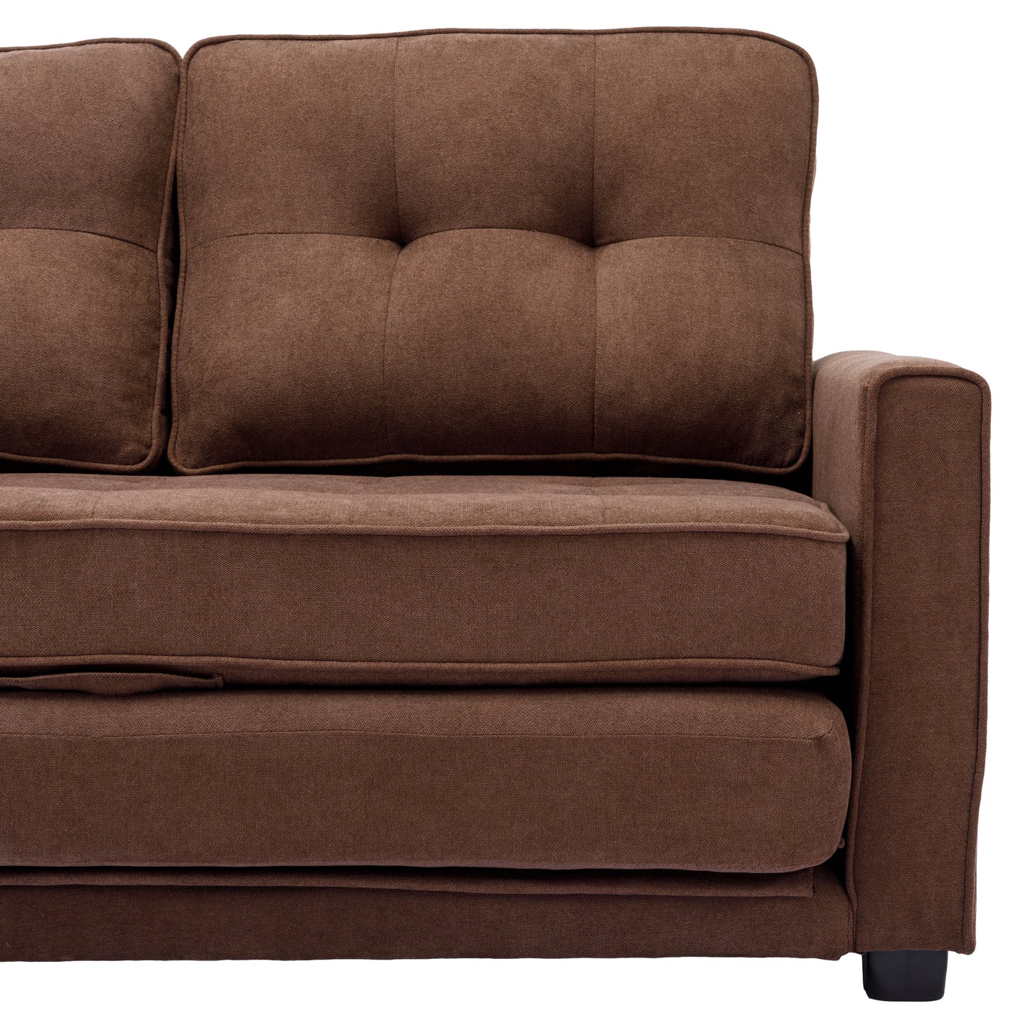 59.4 Pull-Out Loveseat Sofa Bed with Side Pocket, Brown Chenille Upholstered Couch