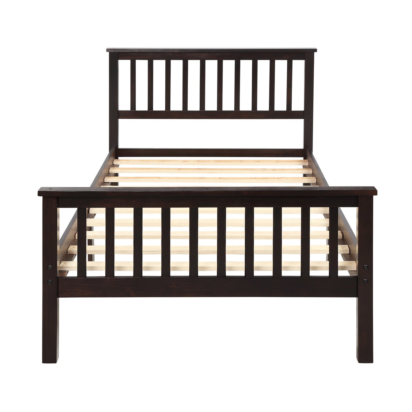 Wood Platform Bed Twin Bed with Headboard and Footboard (Espresso)