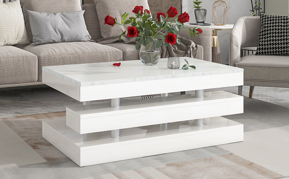 White Minimalist 2-Tier Coffee Table with Glossy Surface