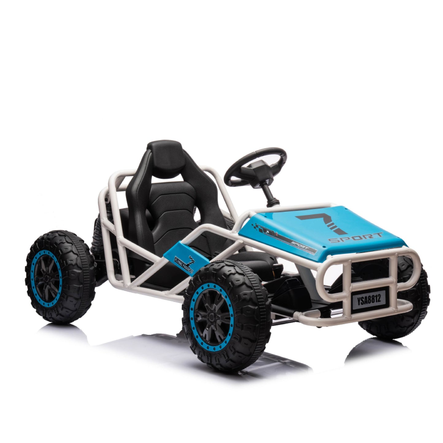 Blue, 24V Ultimate Go-Kart, Ride On Toy for Big Kids Ages 6+, 2x200W Powerful Motor, 6MPH Outdoor/Off road/Dirt Road Electric Car, Wide Seat, Metal Frame, Strong Shock Absorbers, High/Low Speed, Gift