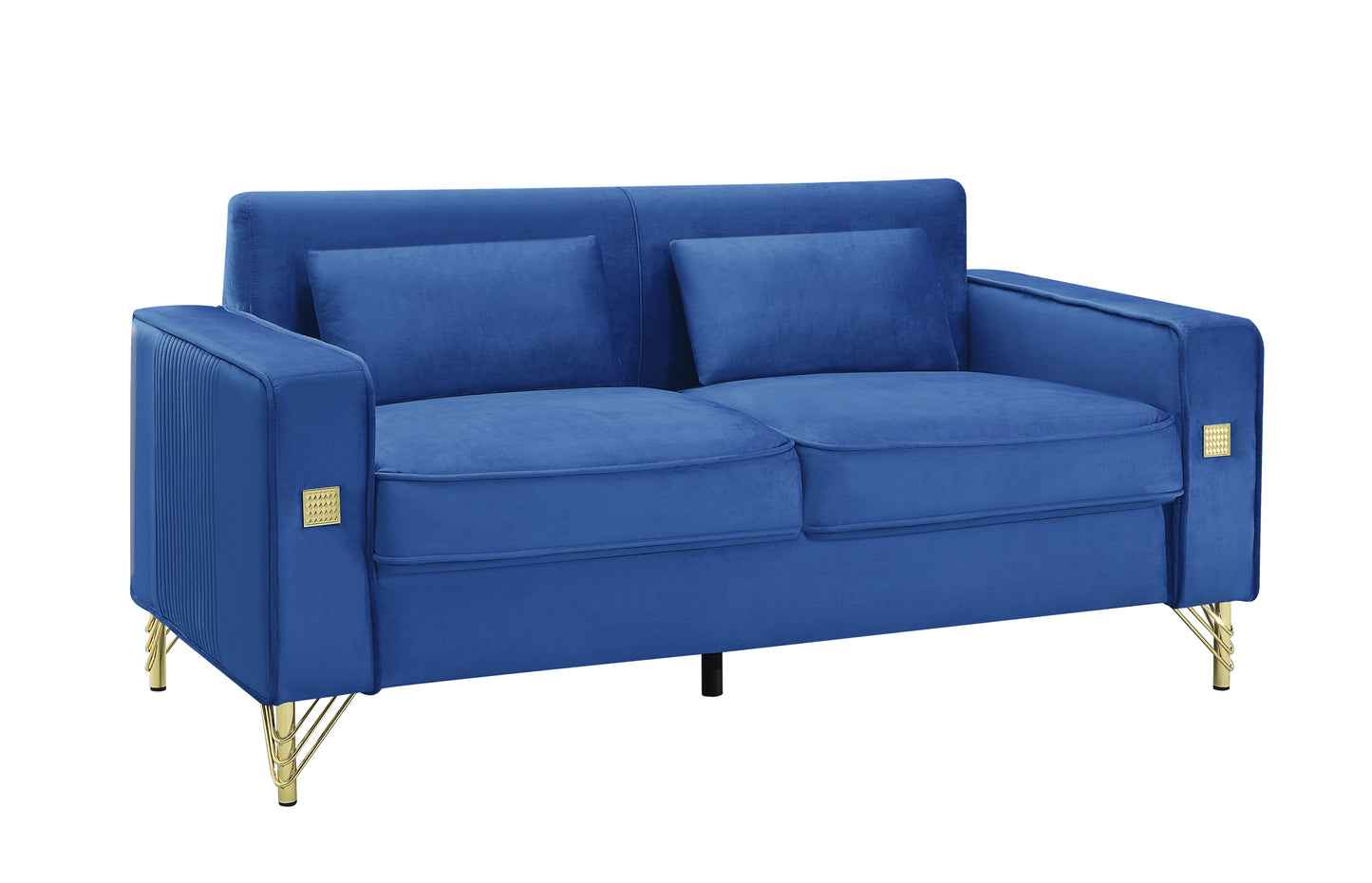 Velvet Loveseat with Pillows and Gold Finish Metal Leg for Living Room