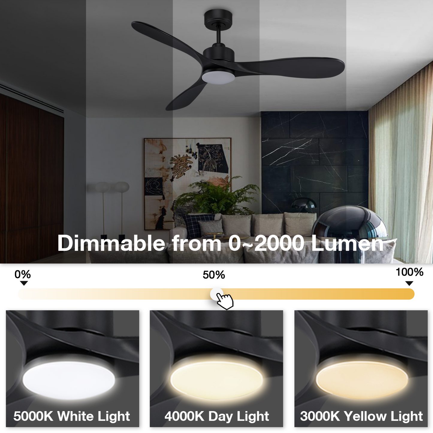 Intelligent 52-inch Black Ceiling Fan with Voice & APP Control