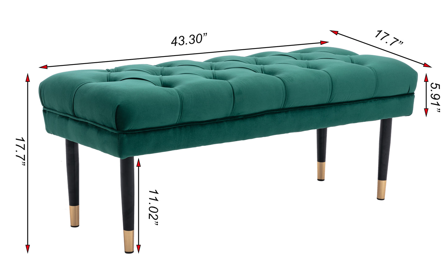 Tufted Bench Modern Velvet Button Upholstered Ottoman enches Bedroom Rectangle Fabric Footstool with Metal Legs for Living Room Entryway,Green