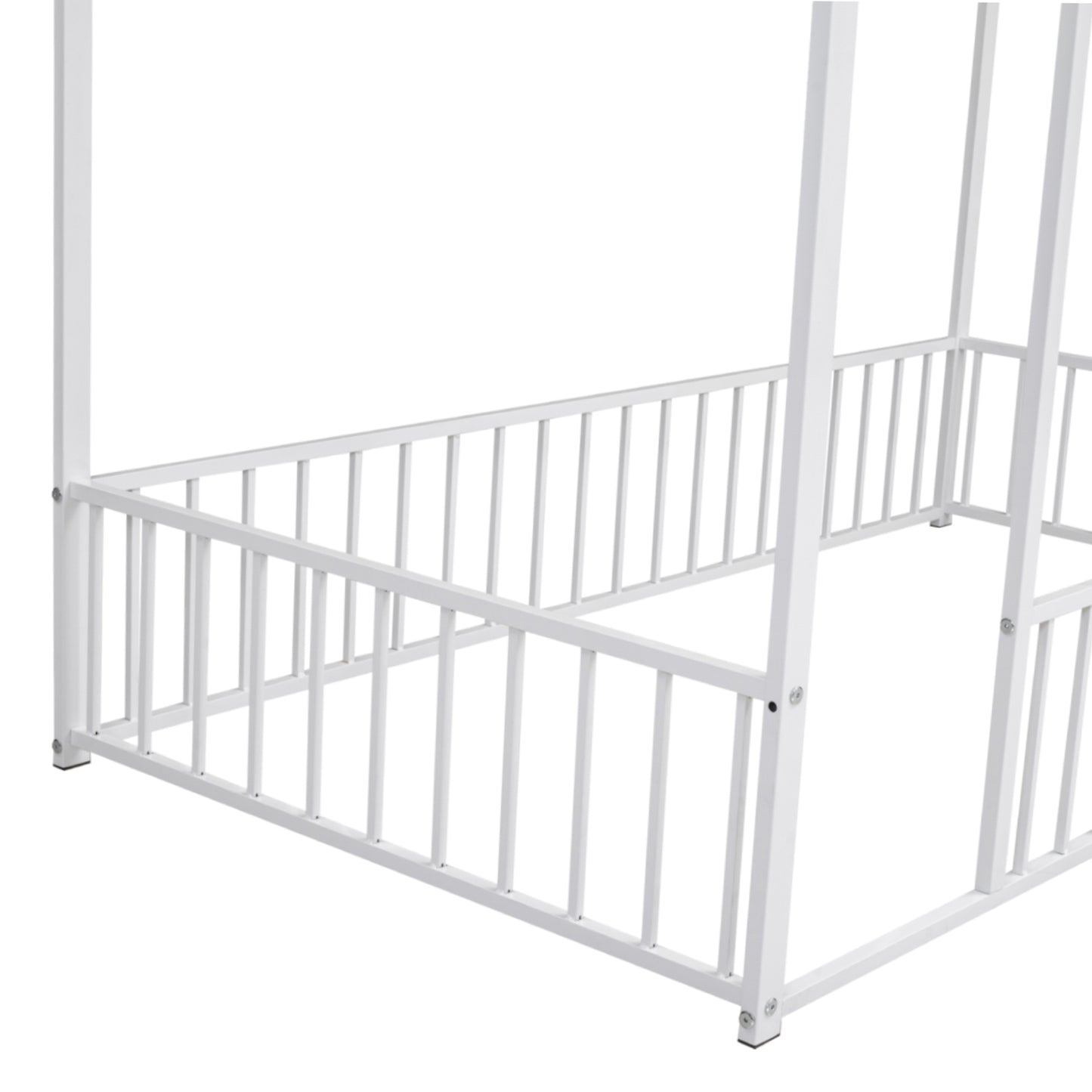 Twin Size Metal Bed House Bed Frame with Fence, for Kids, Teens, Girls, Boys, White