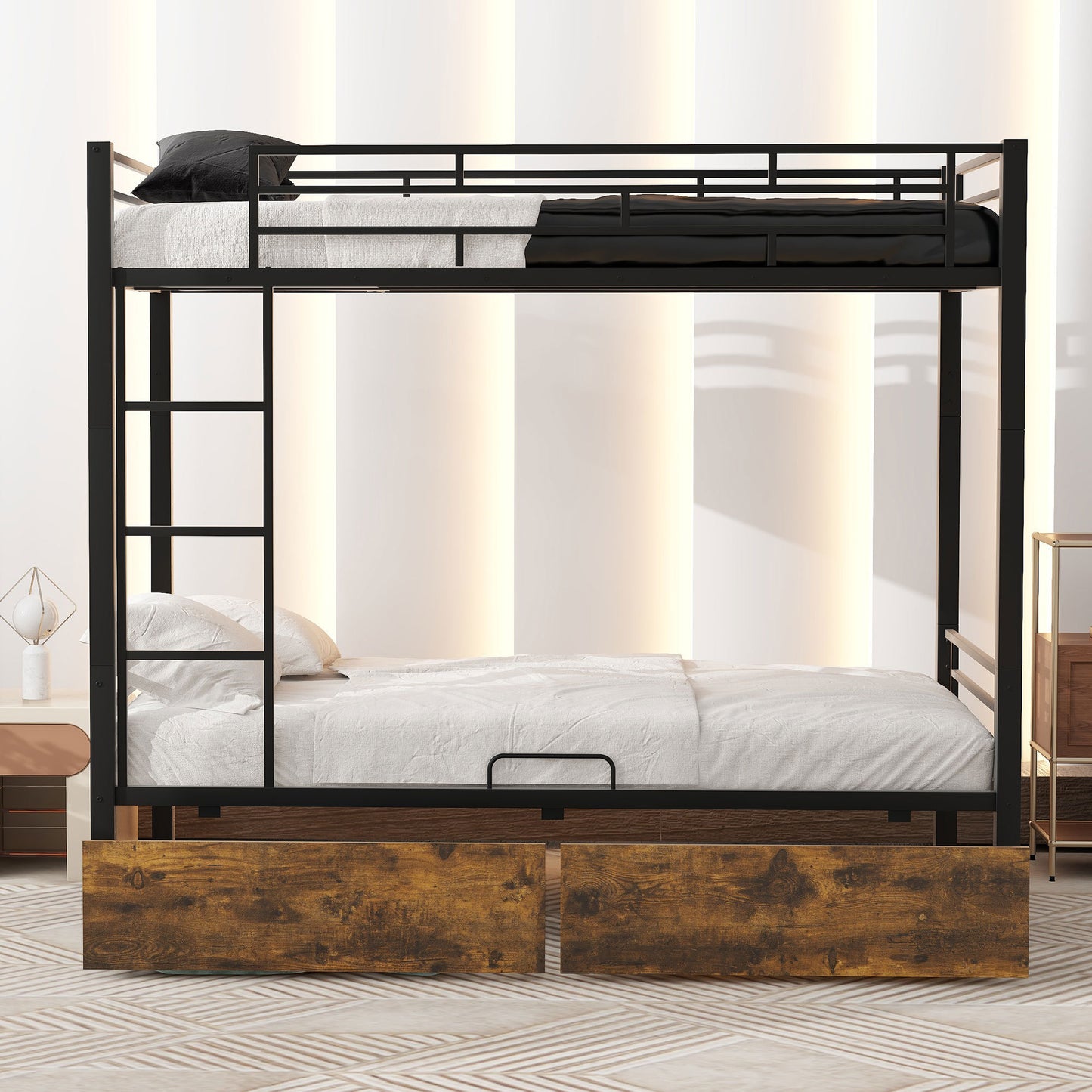 Black Twin Metal Bunk Bed with Underbed Storage Drawers